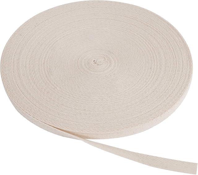 Berolle 50 Yards Natural Cotton Twill Tape Herringbone Tape Cotton Twill Webbing for Gift Wrapping Craft Home Decoration Sewing (Beige, 3/8")