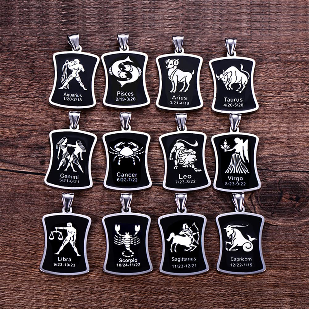Męskie prostota ze stali nierdzewnej nieśmiertelnik konstelacja zodiaku naszyjnik amulet naszyjnik dla kobiet mężczyzn