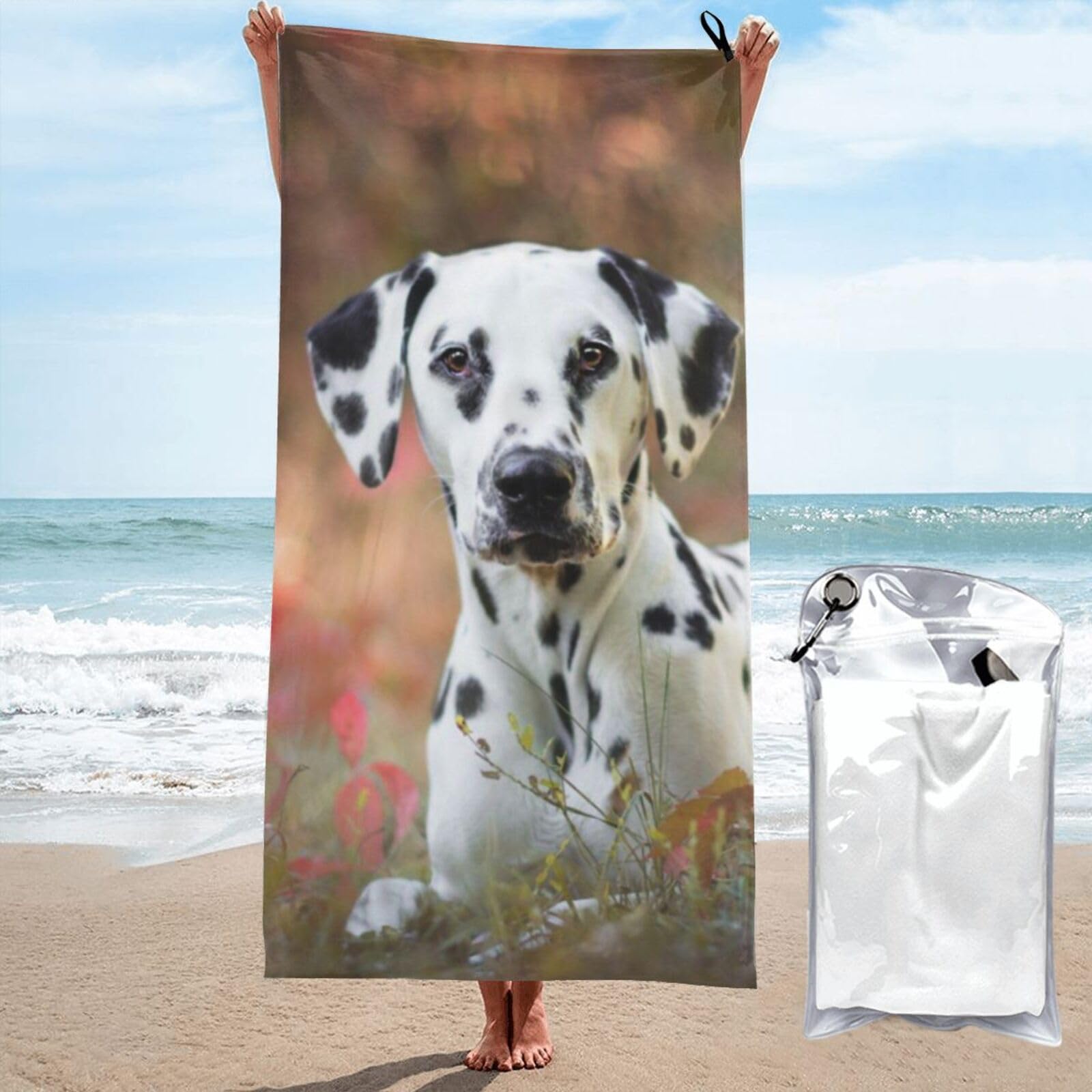 DAAGETCV Dalmatian Dog Beach Towel, Microfiber Towel for Sports, Beach and Yoga 31.5"x63"