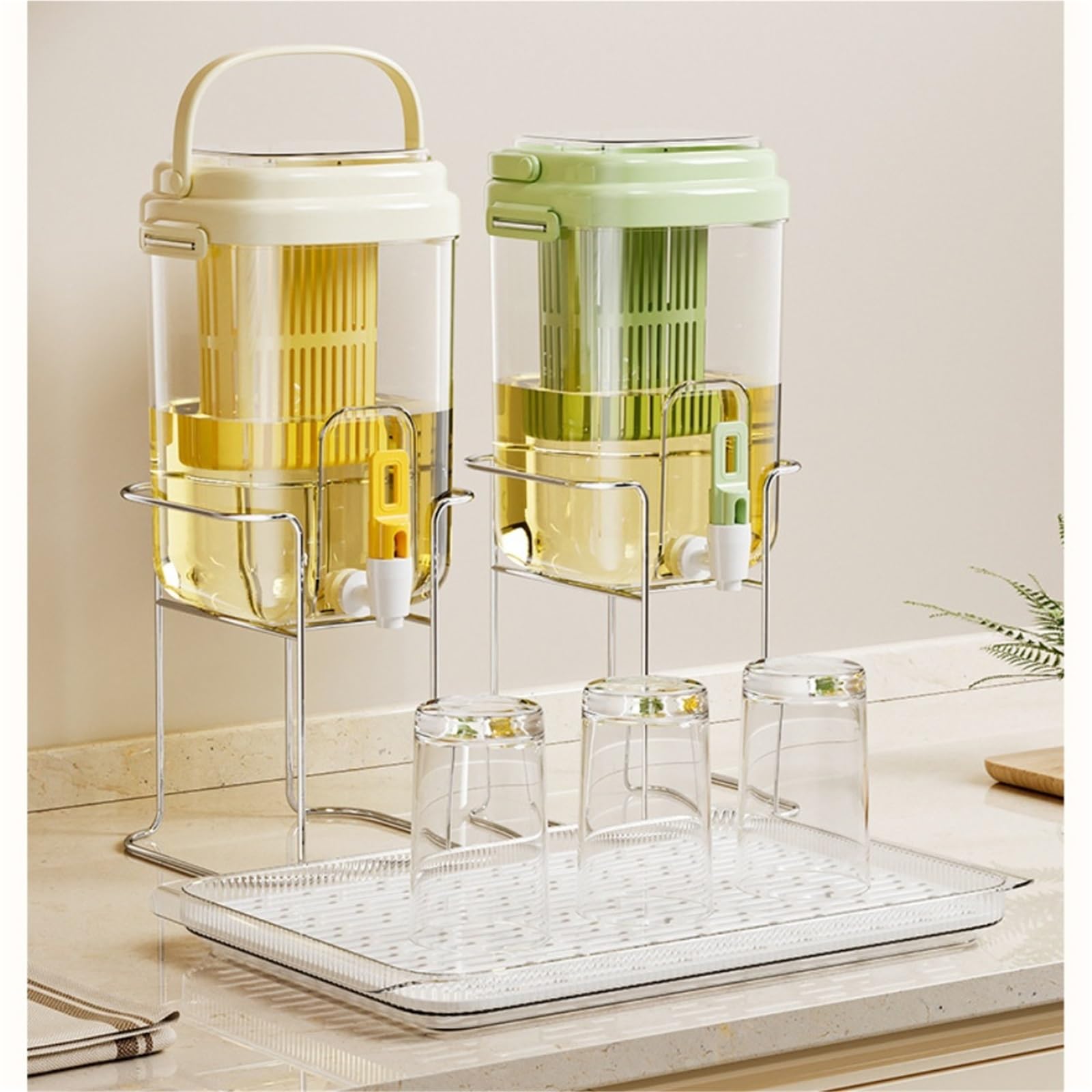 getränke spender Kühlschrank-Wasserkrug mit Ausgießer und Fruchtsieb, 2 l Kaltgetränkespender mit Griff for Saft, Tee, Zitronenwasser kunststoff(Geel)
