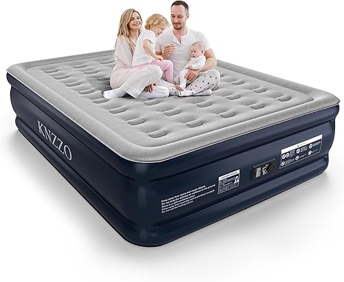 Colchón de aire Queen con bomba incorporada, colchón inflable superior de 18 pulgadas con tela flocada impermeable, cama inflable rápida de tres