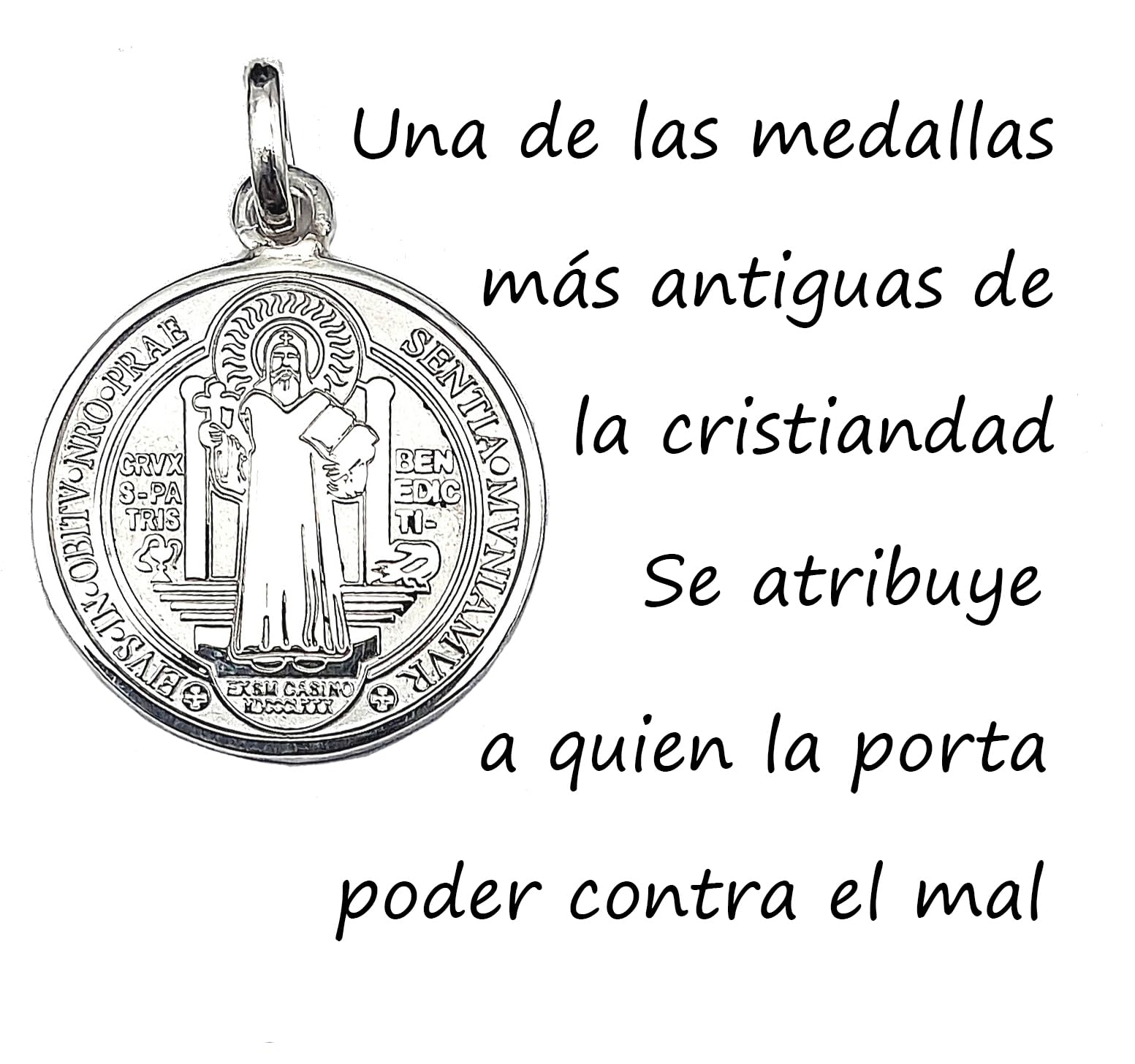 Ekonat- Medalla san benito - cruz de san benito - Medalla acero inoxidable con cadena 30 mm -acabado Brillo esmalte negro- Cadena de acero 55 cm