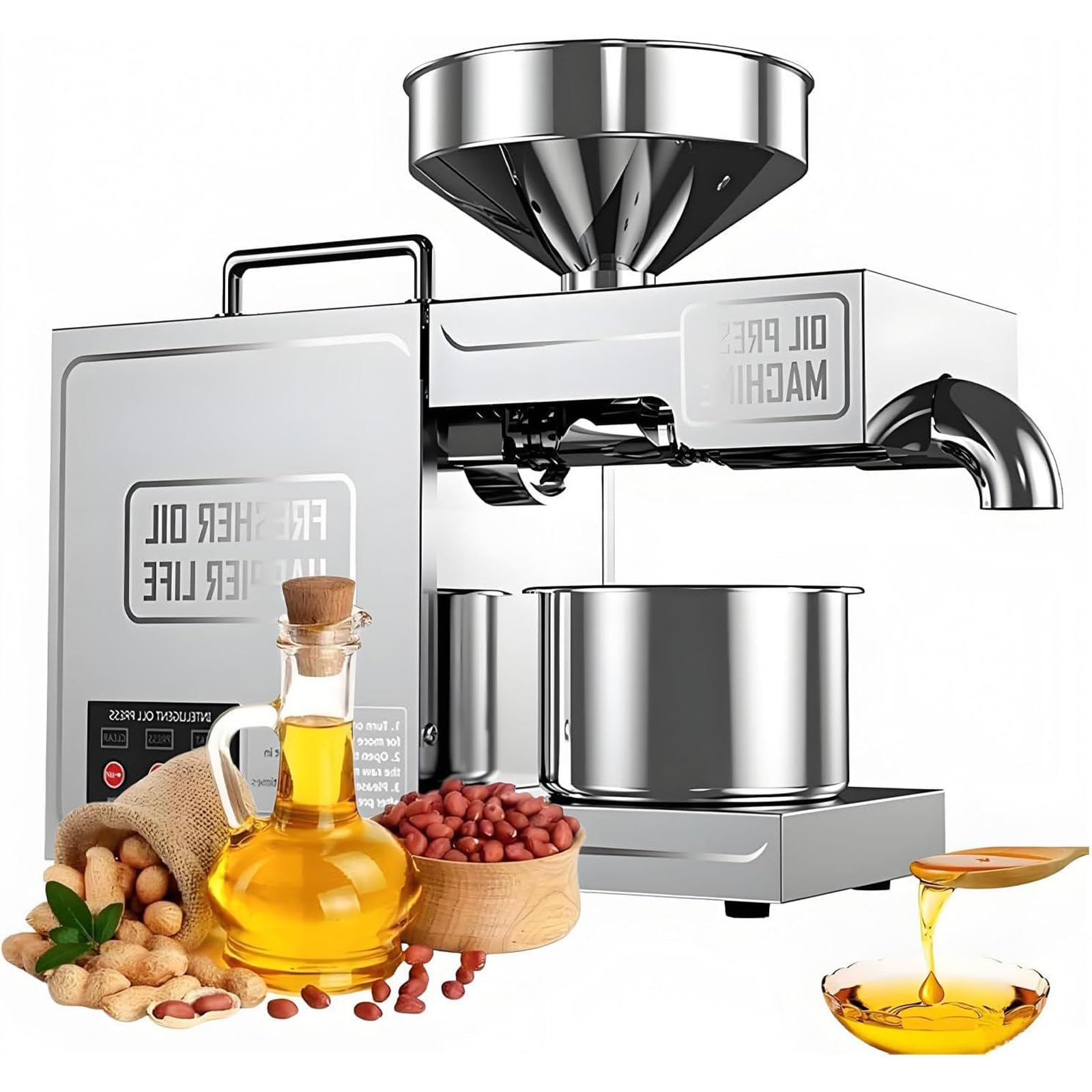 LHUITUI Kitchen Oil Press Machine, Automatic Oil Press Machine, Electric Seed Oil Maker, 820W, With Smart Control Panel, For Peanut, Walnut, Sesame