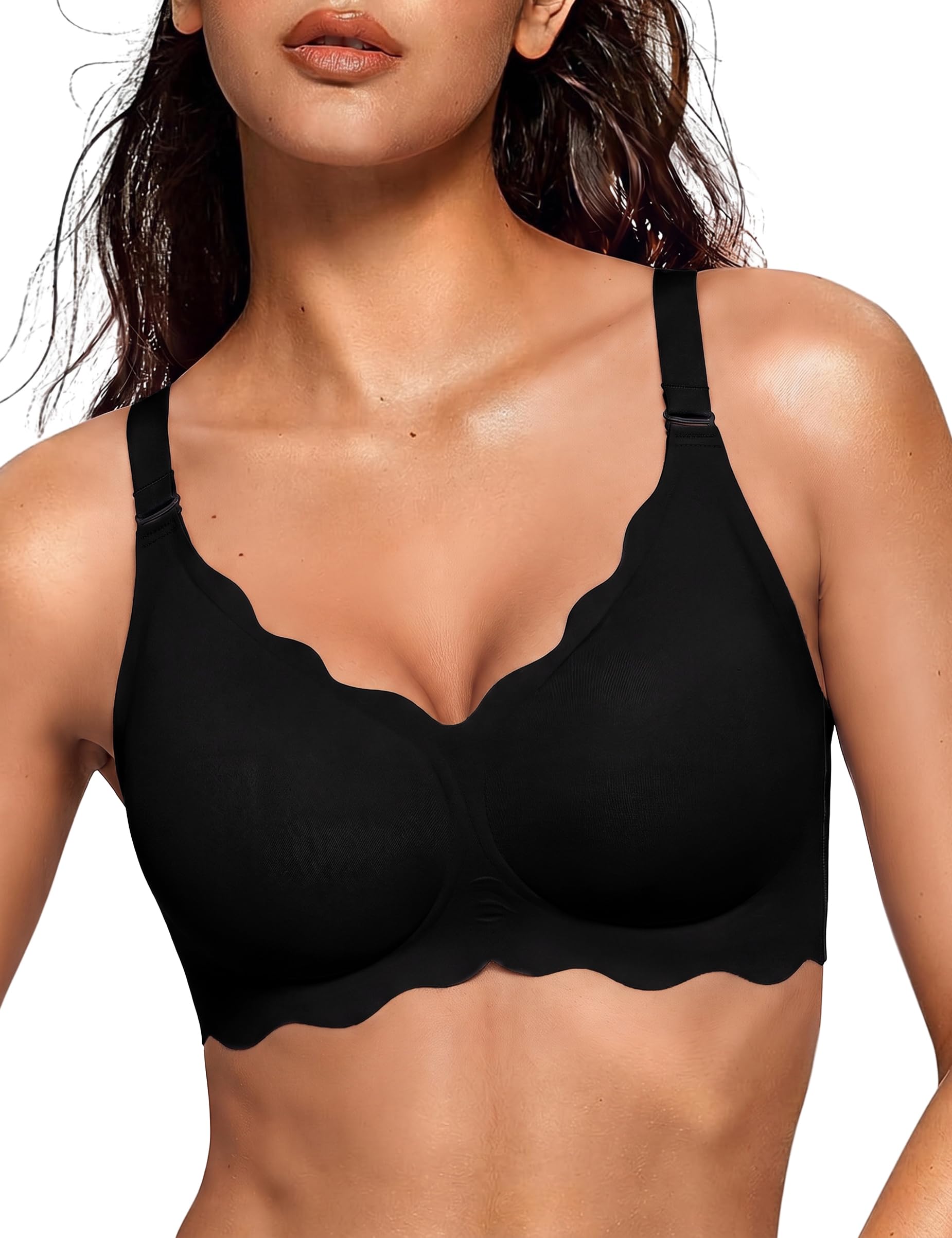 Bresdk Soutien Gorge Femme sans Armatures - Décolleté en V Plongeant, Push-up Bonnet Intégral Maintien Renforcé Rembourré