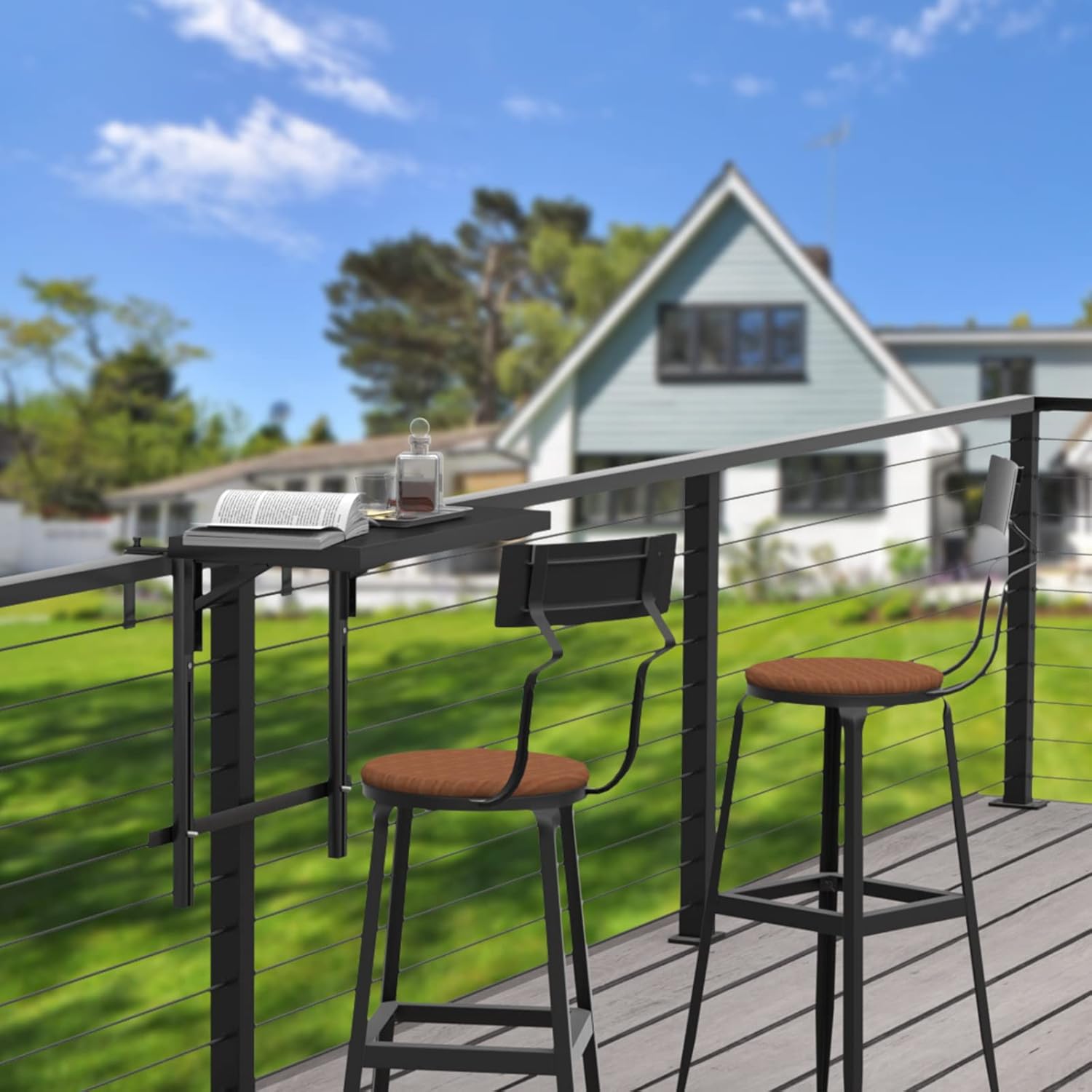 Muzata Balcony Folding Table Set Outdoor Lightweight Hanging Adjustable Aluminum for Bar Patio Porch Deck Railing Garden Baluster Windows White Powder-Coated 23.6’’×11.8’’ DT01 WPA : Patio, Lawn & Garden