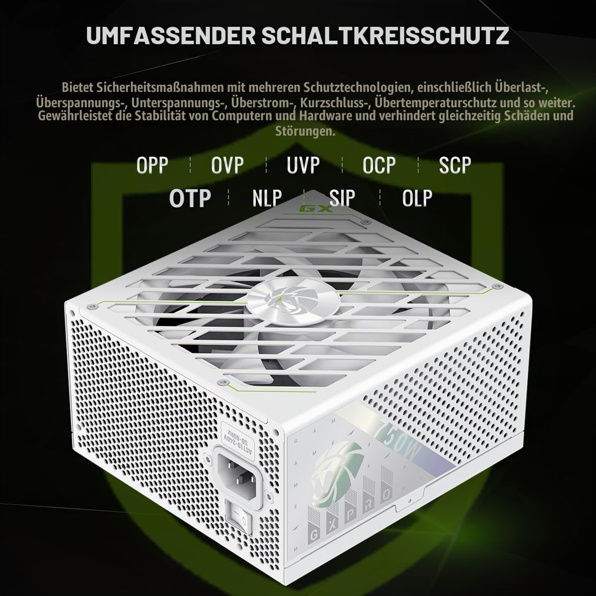 GAMEMAX GX 750G PRO WH Netzteil PC 750W Vollmodulares, ATX3.1 PCIe5.1 mit 12V-2x6-Anschluss, 80 Plus Gold, 105°C Japanische Kondensatoren, 7 Schutzschaltungen, 10 Jahre Garantie, Weiß