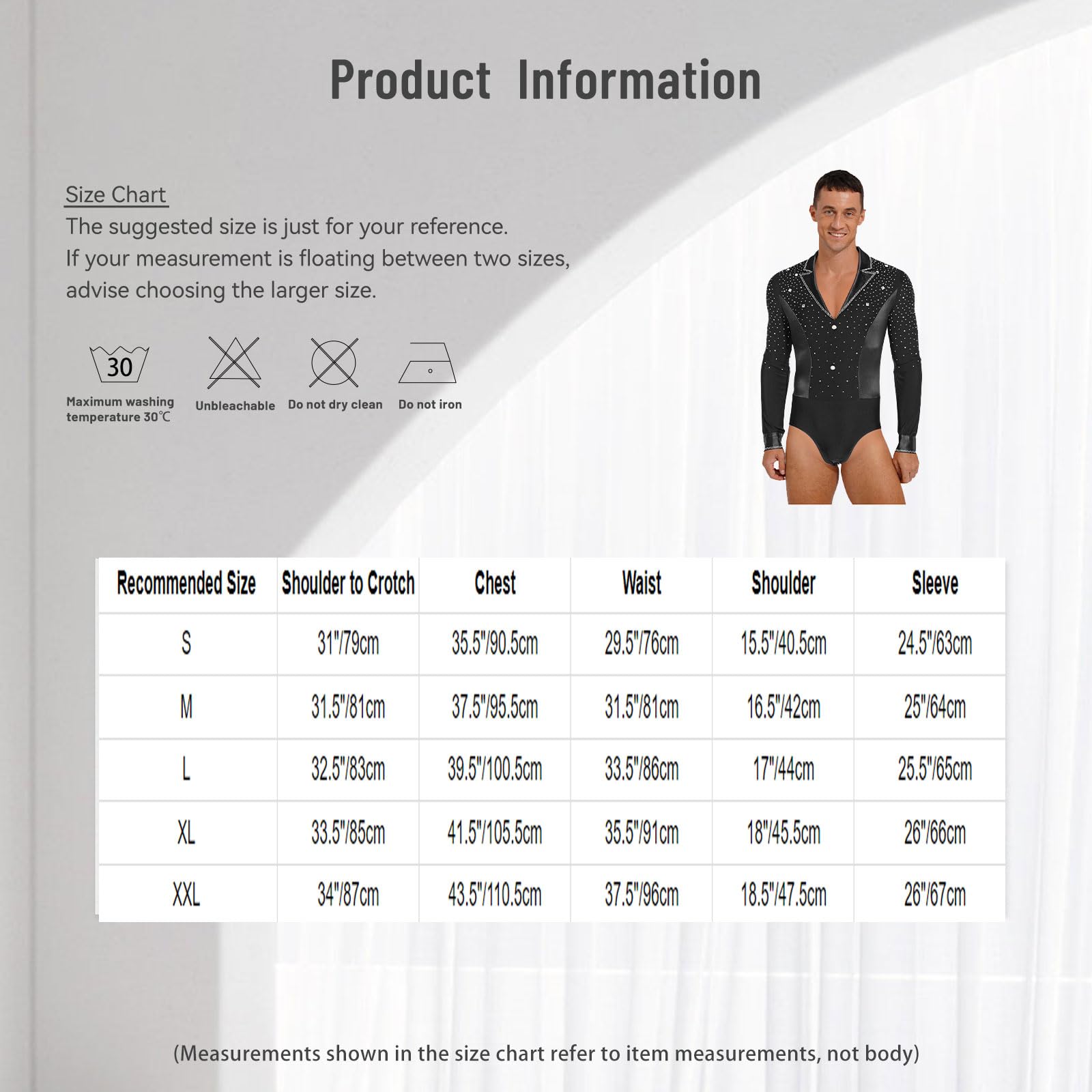 inlzdz Maillot De Gimnasia Rítmica para Hombre Body Baile Latino Manga Larga Monos Cuello En V Disfraz Bailarina De Fiesta Actuación