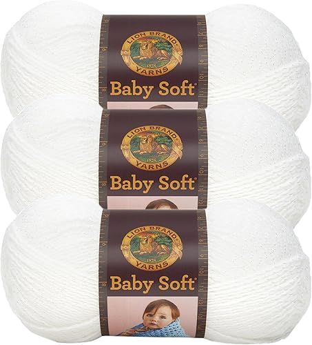 Lion Brand Yarn Babysoft - Ovillo de lana para bebé, color blanco bebé, 3 unidades