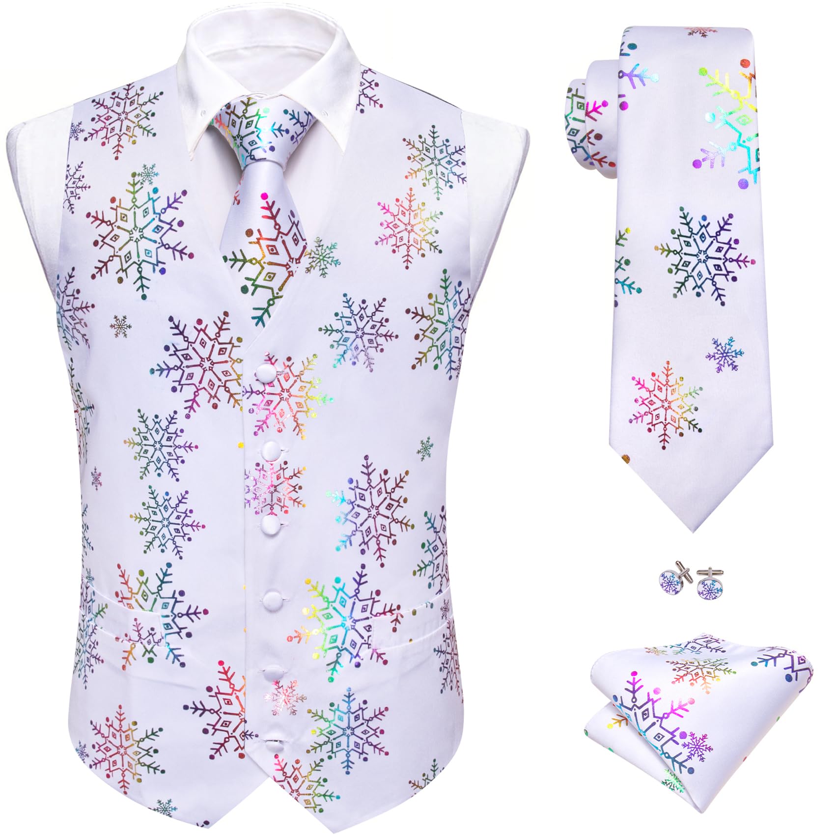 Barry.Wang Mens Red/Green Christmas Suit Vest Holiday Xmas Waistcoat Tie Set Party Tuxedo