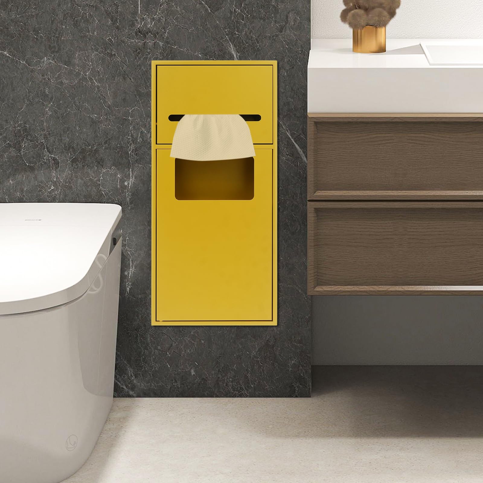 Armario de almacenamiento para inodoro, acero inoxidable 304, dorado, moderno, 28 x 13,5 x 60 cm, rectangular