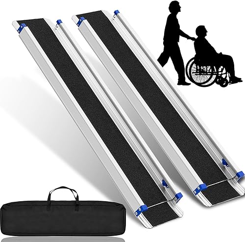 Zonon Rampa portátil para silla de ruedas de 5 pies, rampa plegable de aluminio antideslizante con bolsas de almacenamiento, umbral de puerta,