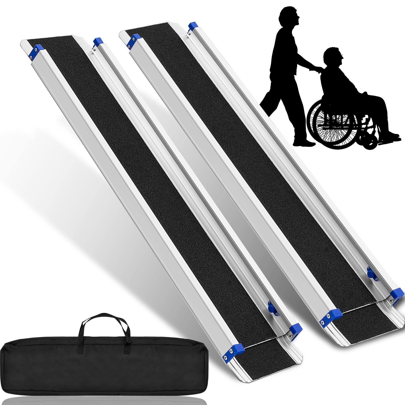 Zonon 5 ft Portable Wheelchair Ramp Non Slip Aluminum Folding Handicap Ramp with Storage Bags Door Threshold Wheelchair Ramps for Home Steps, Scooter Ramp, Doorways, Curbs, Stairs