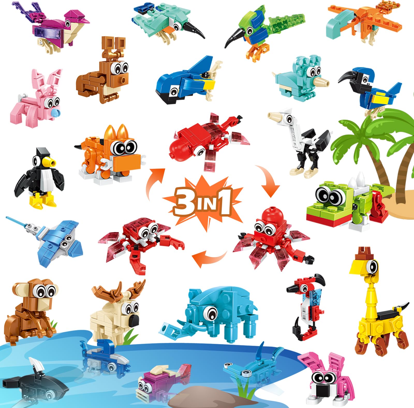 BOPEGOLO 24 Pack Mini Animals Valentines Building Block Toy Stocking Stuffers Classroom Prizes Goodie Bags Fillers Building Set, Birthday Gifts Party