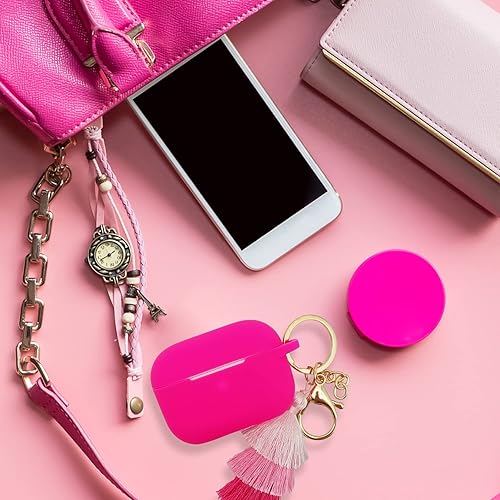 Miniatura 7 de Funda para funda de carga para Airpod Pro, funda de silicona mejorada con bonito kit de llavero de borla (rosa rosa)