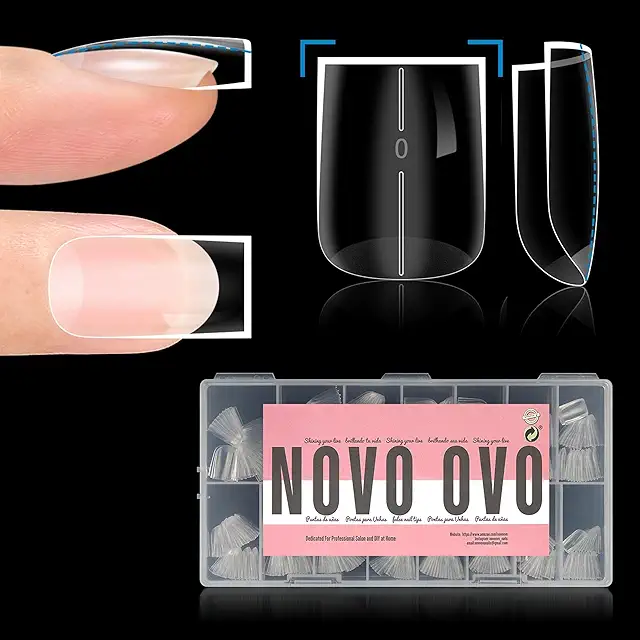 NOVO OVO Thick Short Natural Gel Nail Tips - 510 pcs, 15 Sizes, Sharp Square