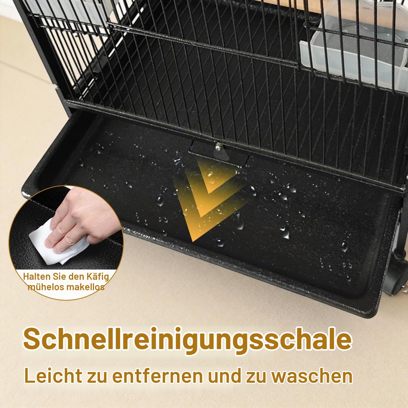 GarveeHome Vogelvoliere Großer Vogelkäfig Mit Rollen, Vogelhaus Mit Holzstangen Und Herausnehmbares Tablett Metall Vogelbauer Käfig Vogel Für Finken Kanarienvögel Wellensittiche, 45x45x84cm