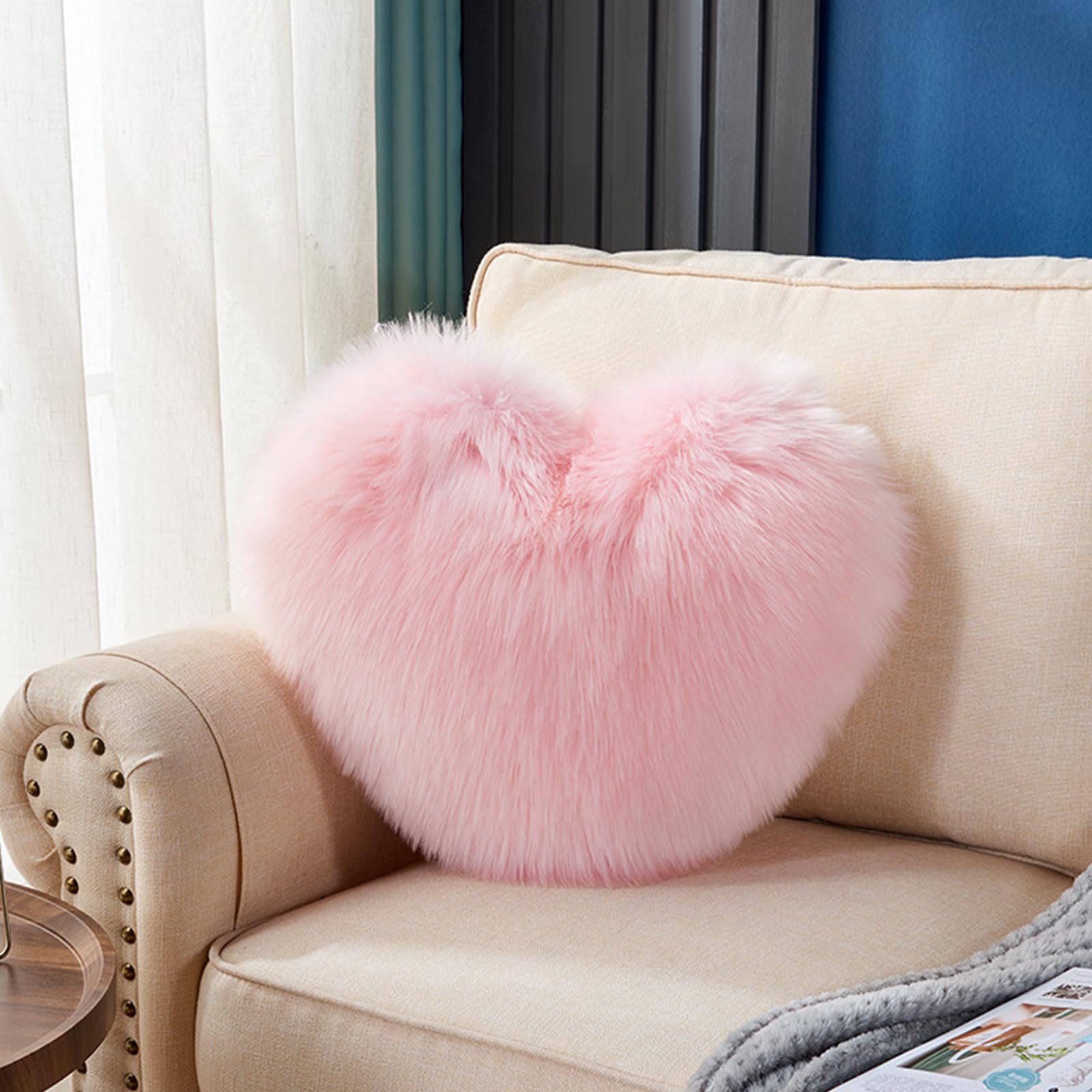 Wekvgz Heart Pillow, 17.72x15.75in Soft Pink Heart Shaped Pillow, Heart Plush Cushion, Love Coquette Room Decor, Throw Pillows for Gifts, Bedroom Kids Living Room and Sofa