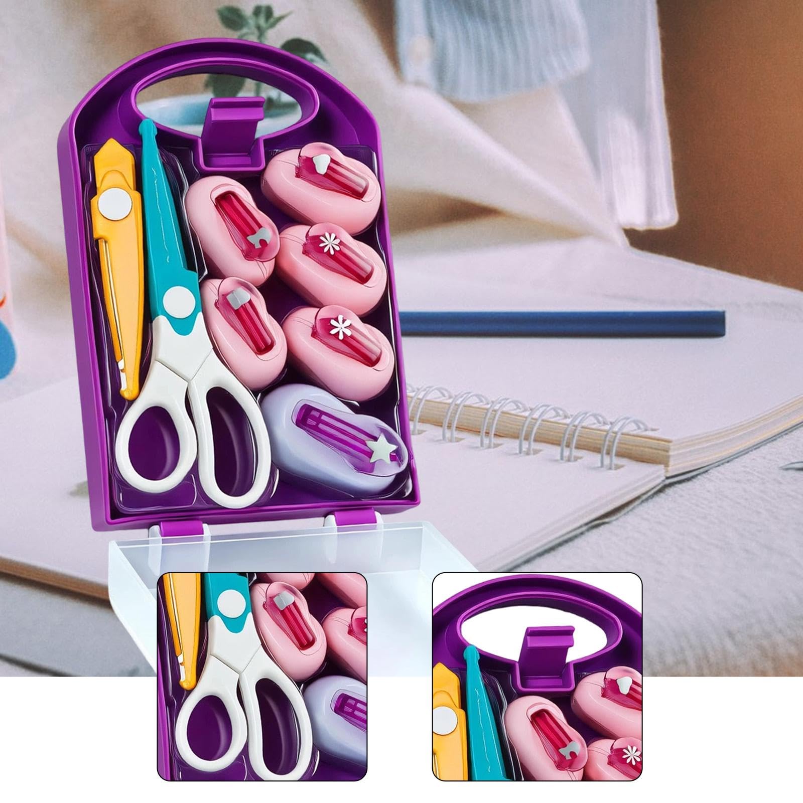 Juego de 6 Punzones para Manualidades con Tijeras, Perforadoras de Papel Reutilizables para Scrapbooking (22x14x5 cm / 8.7x5.5x2 in)