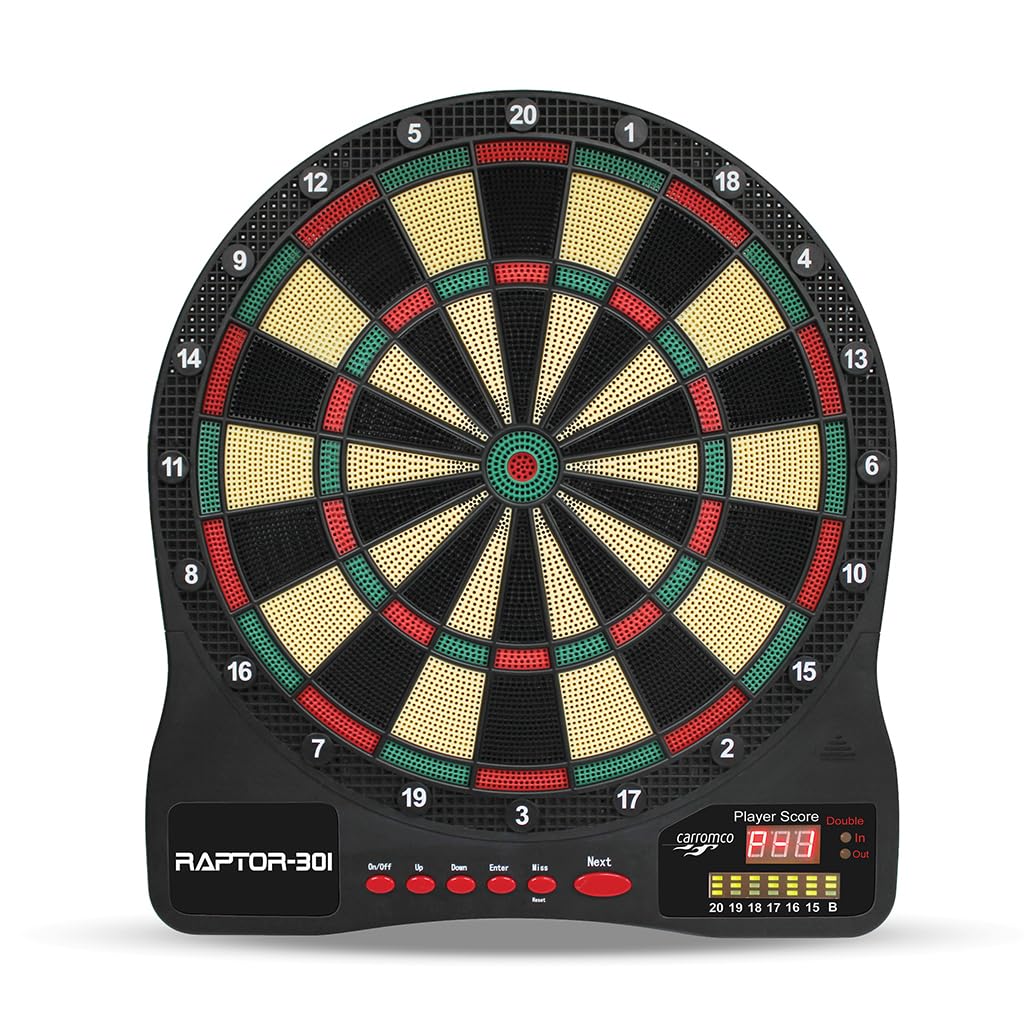 Carromco Bersaglio elettronico RAPTOR-301, bersaglio elettronico per freccette e bersaglio, nero, 44,4 x 39,5 x 2,2 cm