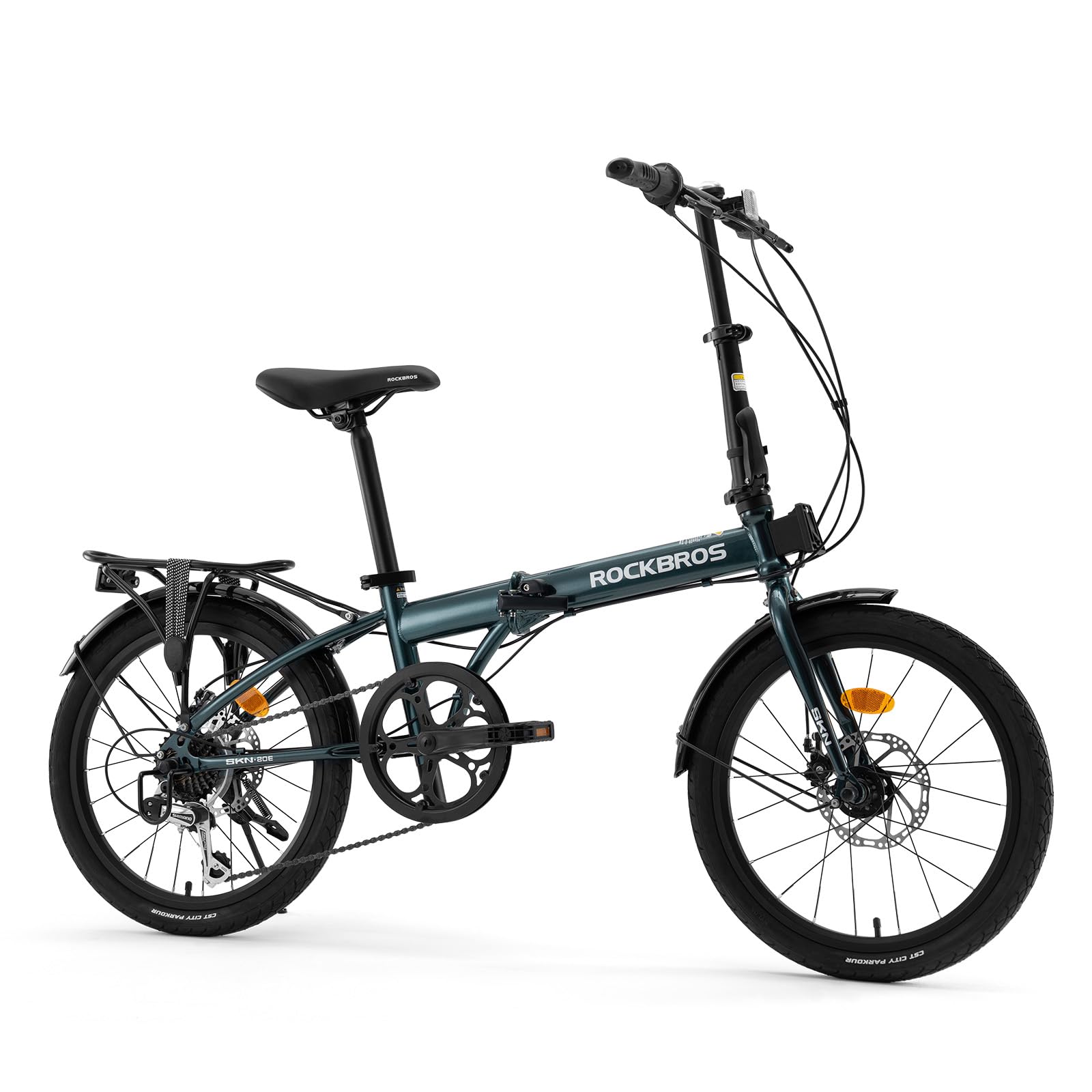 ROCKBROS SKN Bicicletta Pieghevole 20 Pollici, Telaio in Acciaio, 7 Marce, Freno a Disco, Parafango e Portapacchi, Ideale per Commuting, Casa e Viaggi