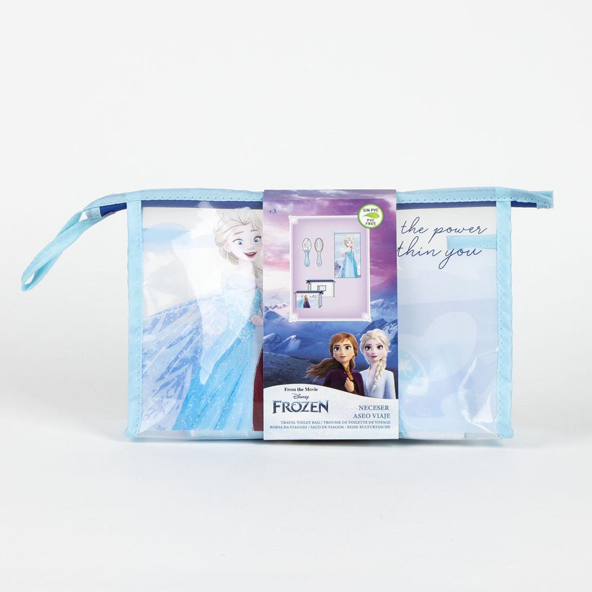 Beauty case toilette viaggio accessori congelati con pettine, asciugamano e sacchetto di congelamento - trousse WC congelato per viaggio o scuola, blu, Beauty case trasparente con chiusura a zip