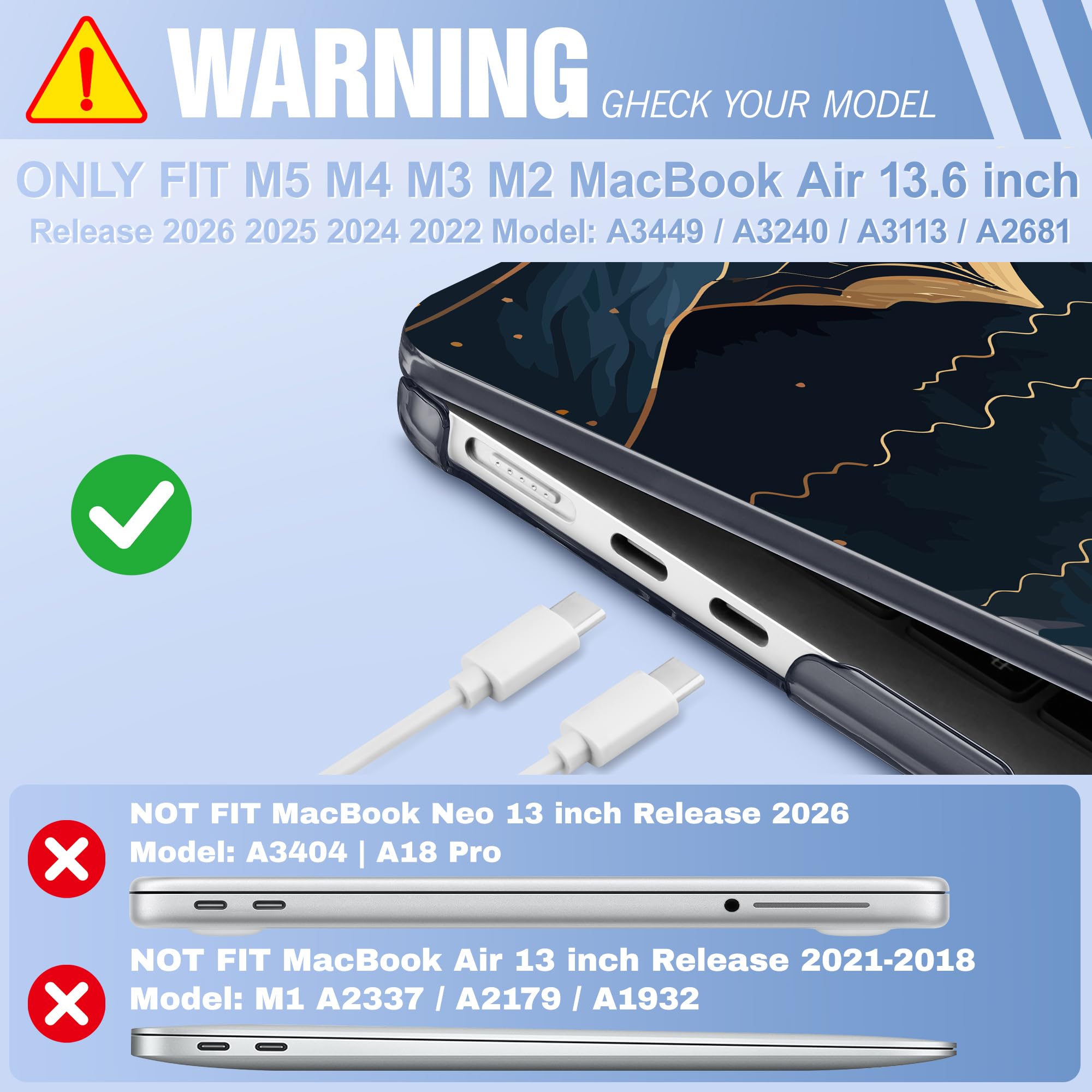 May Chen Compatible con MacBook Air de 13.6 pulgadas 2024 2023 2022 modelo A3113 M3 A2681 M2 Chip, carcasa rígida de plástico para MacBook Air de 13.6 pulgadas con pantalla Retina líquida, tradicional