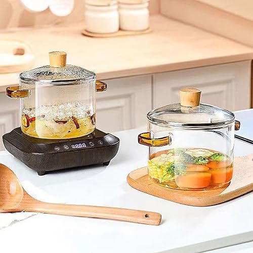 Miniatura 5 de Ollas de cocina transparentes de 1.5 L (50 onzas), olla de cocina de borosilicato alto, ollas de vidrio para estufa, olla de vidrio con tapa para