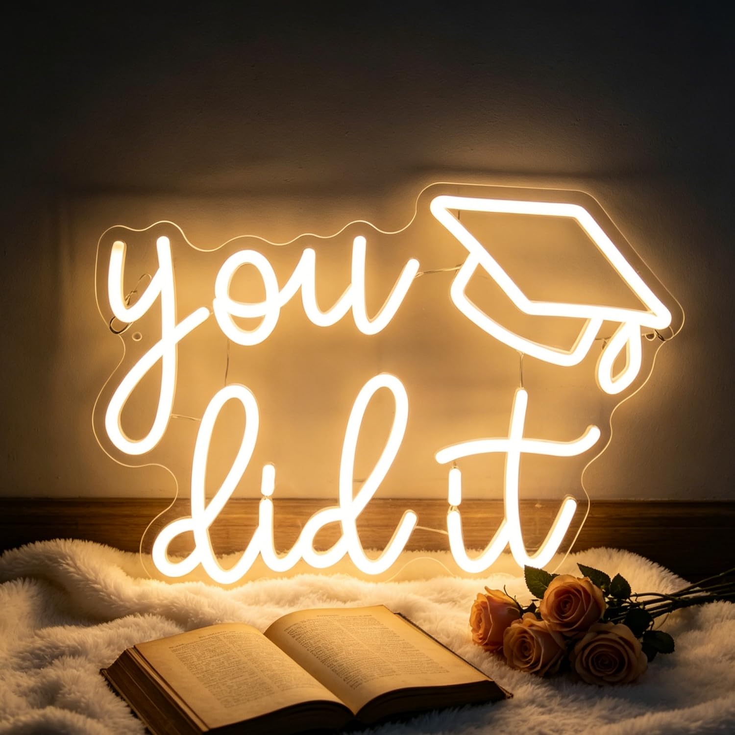 Congrats Grad Neon Sign You Did It LED Light Up Sign Dimmable USB Powered Neon Lights for Congrats Ceremony Celebration Party Home Bar College Hotel Restaurant Cafe Decoration Graduation Grad Gift