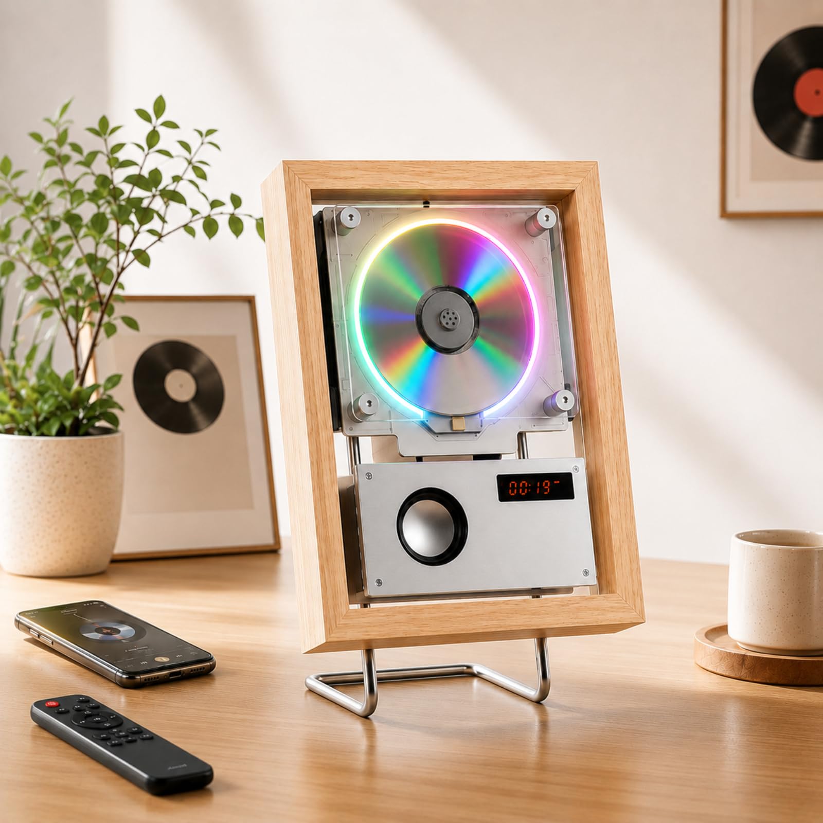 Reproductor De CD con Diseño De Marco De Fotos para Montaje En Pared, Marco Decorativo con Mando A Distancia, Sonido De Alta Fidelidad (hi-fi) Y Bluetooth; para La Wood
