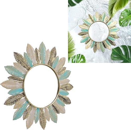 Miniatura 9 de LSFYYDS Espejo colgante de plumas de metal, espejo decorativo de pared, escultura artística, espejo de tocador moderno para decoración de pared,
