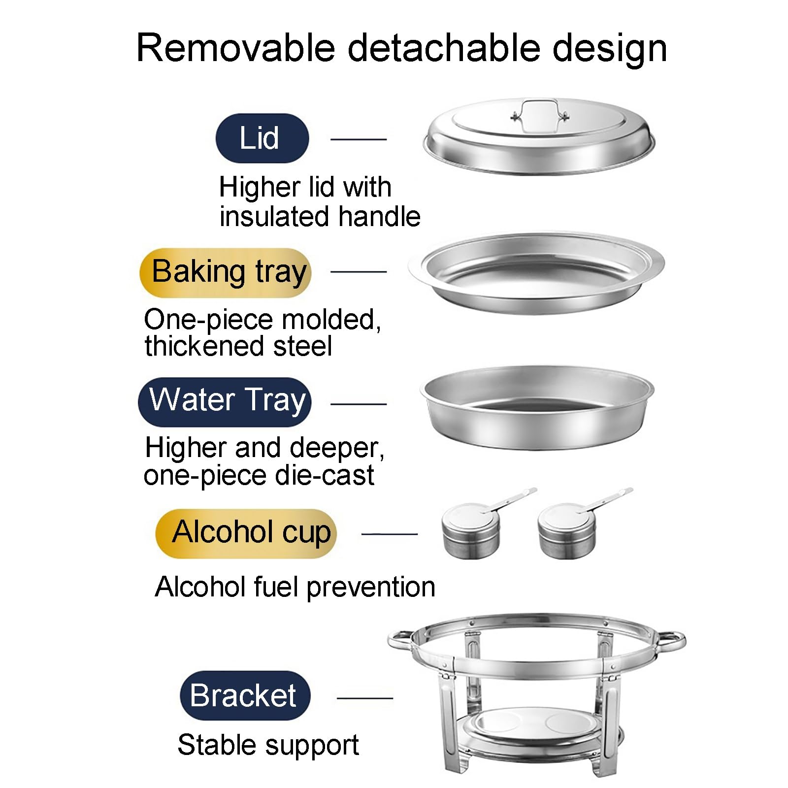 FQWYNMZ Chafing Dish Set, Scaldavivande Chafing Dish, Scaldavivande Elettrico Professionale in Acciaio Inox Buffet, Teglie per Alimenti e Contenitori per Combustibile, Kit Scaldavivande da 5,5 L