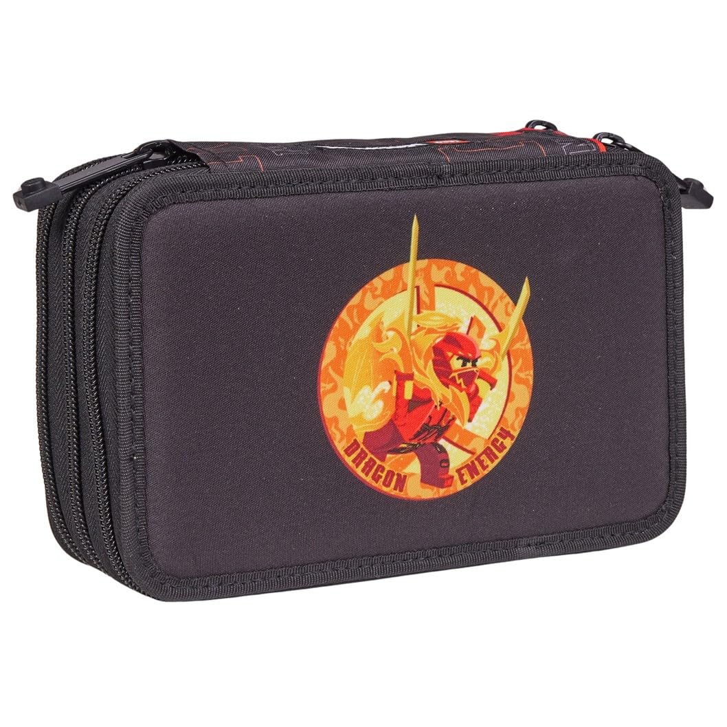 SKANDO BAGS Estuche Lego Ninjago - Organización elegante para utensilios de escritura con 3 compartimentos, cremalleras seguras y detalles únicos de Lego 1x1, Dragon Energy