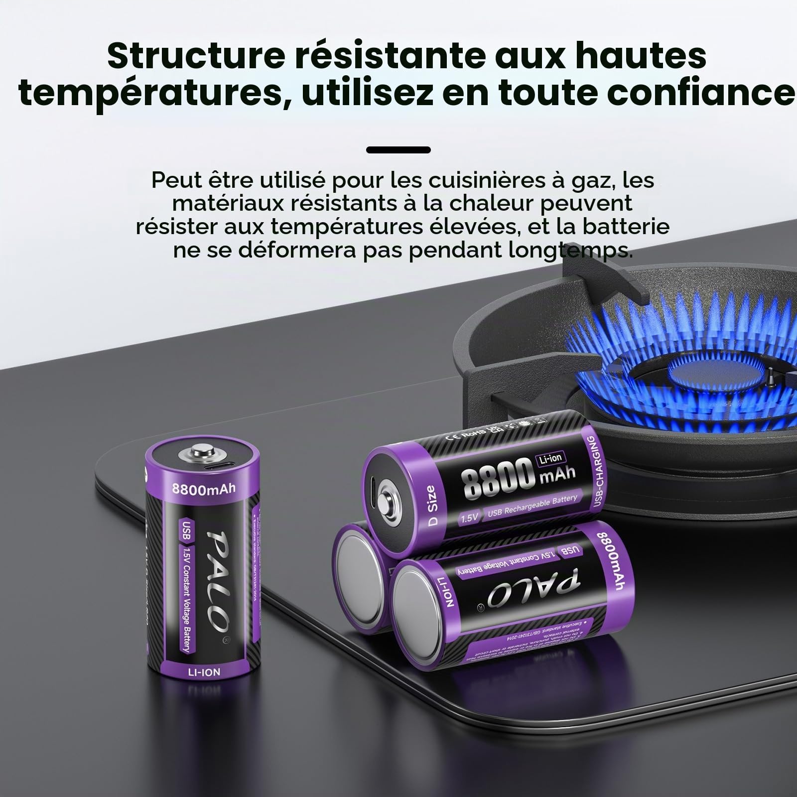 Lot de 6 piles D 1,5 V USB-C LR20 8800 mAh au lithium, batterie de type C, faible auto-décharge, avec lumière de charge, plus de 1500 cycles, lot de 6 piles D 1,5 V