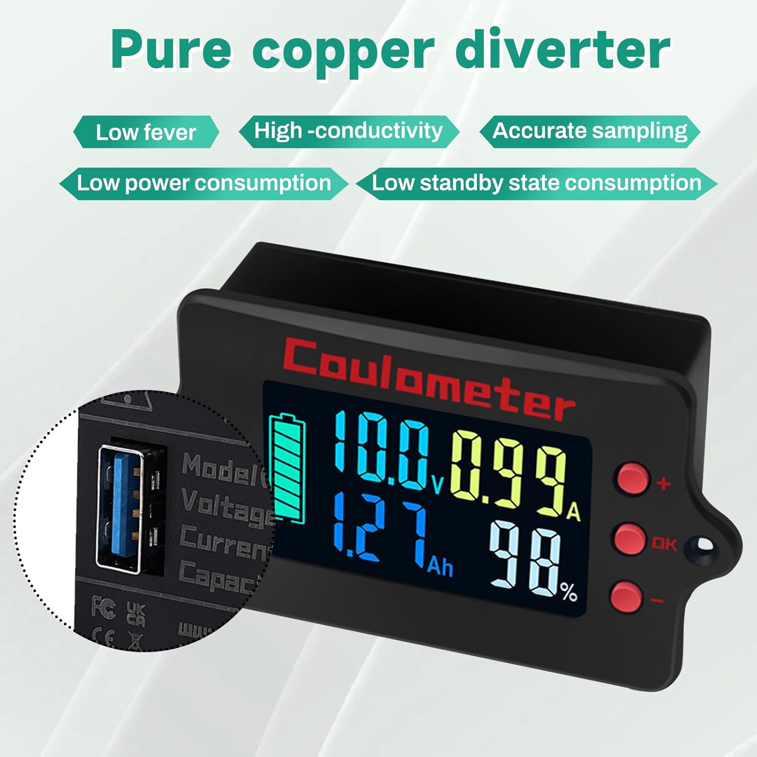 ZPSHYD Coulometer, DC 8-120V 100A Battery Capacity Tester with Shunt, Color Screen Digital Voltmeter Ammeter for RV, Electric Bike, Solar Systems and Battery Monitoring