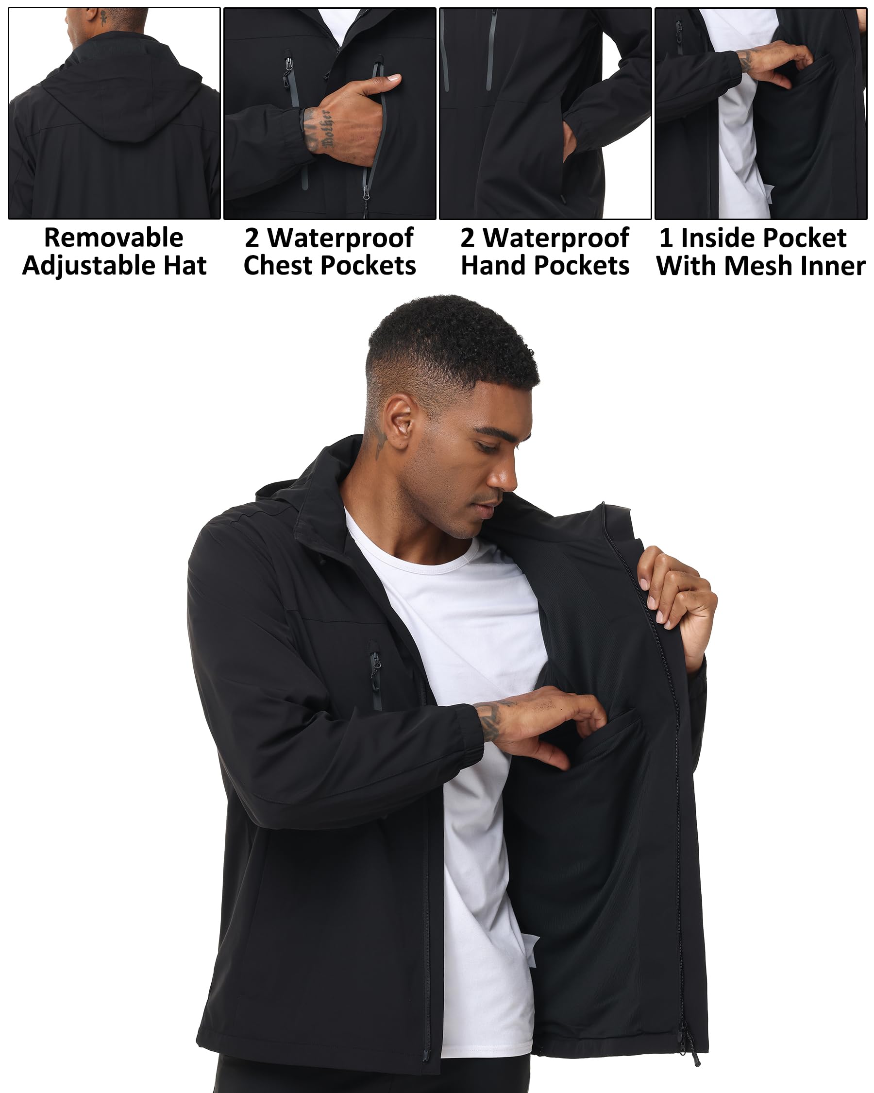 8000mm H2O Veste de Pluie Imperméable avec Capuche Amovible Respirant Coupe-Vent Mode Imperméable pour Golf Randonnée