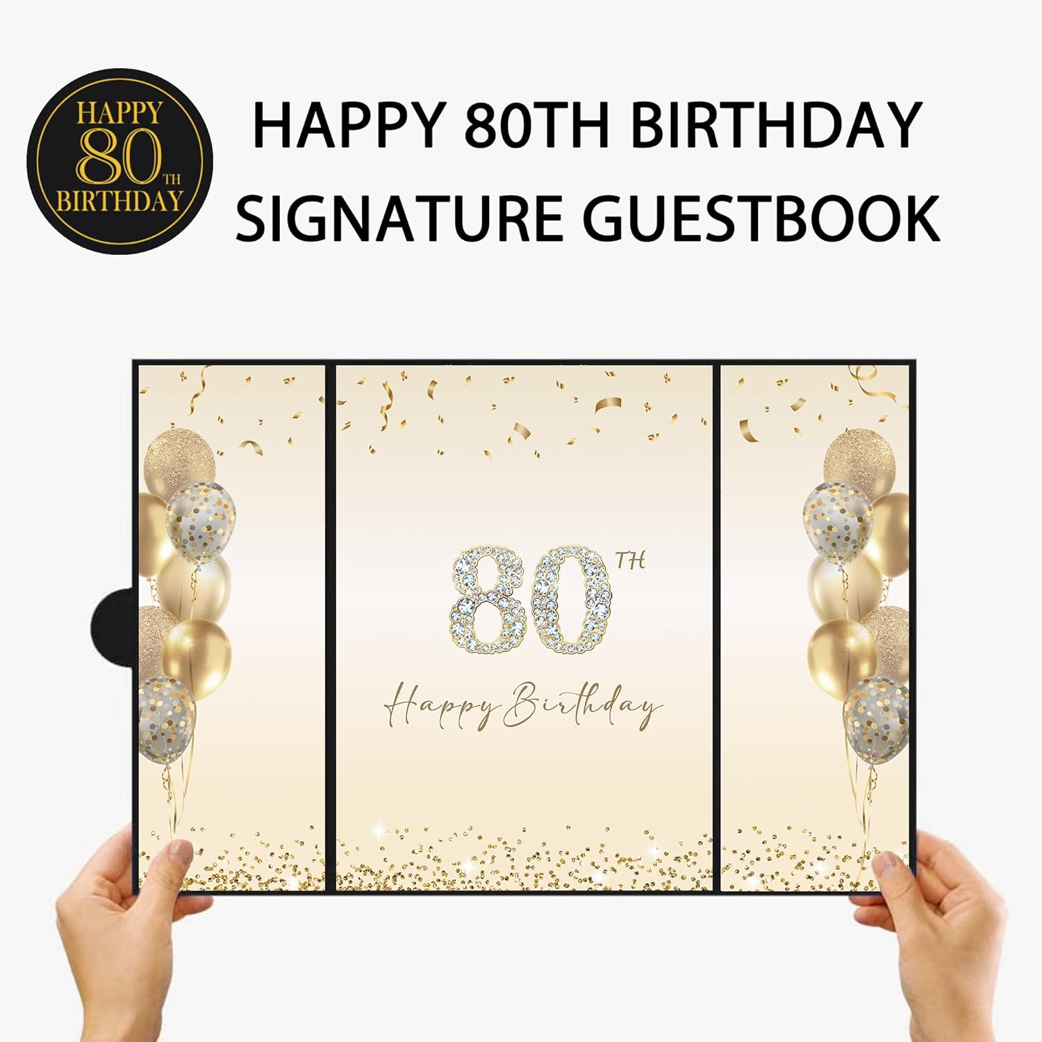DARUNAXY Black Gold 80th Birthday Party Decorations, Happy 80th Birthday Alternative Signature Guest Book for Men Women Cheers to 80 Years Old Gifts 80 Birthday Signing Card Board Party Supplies - Image 2