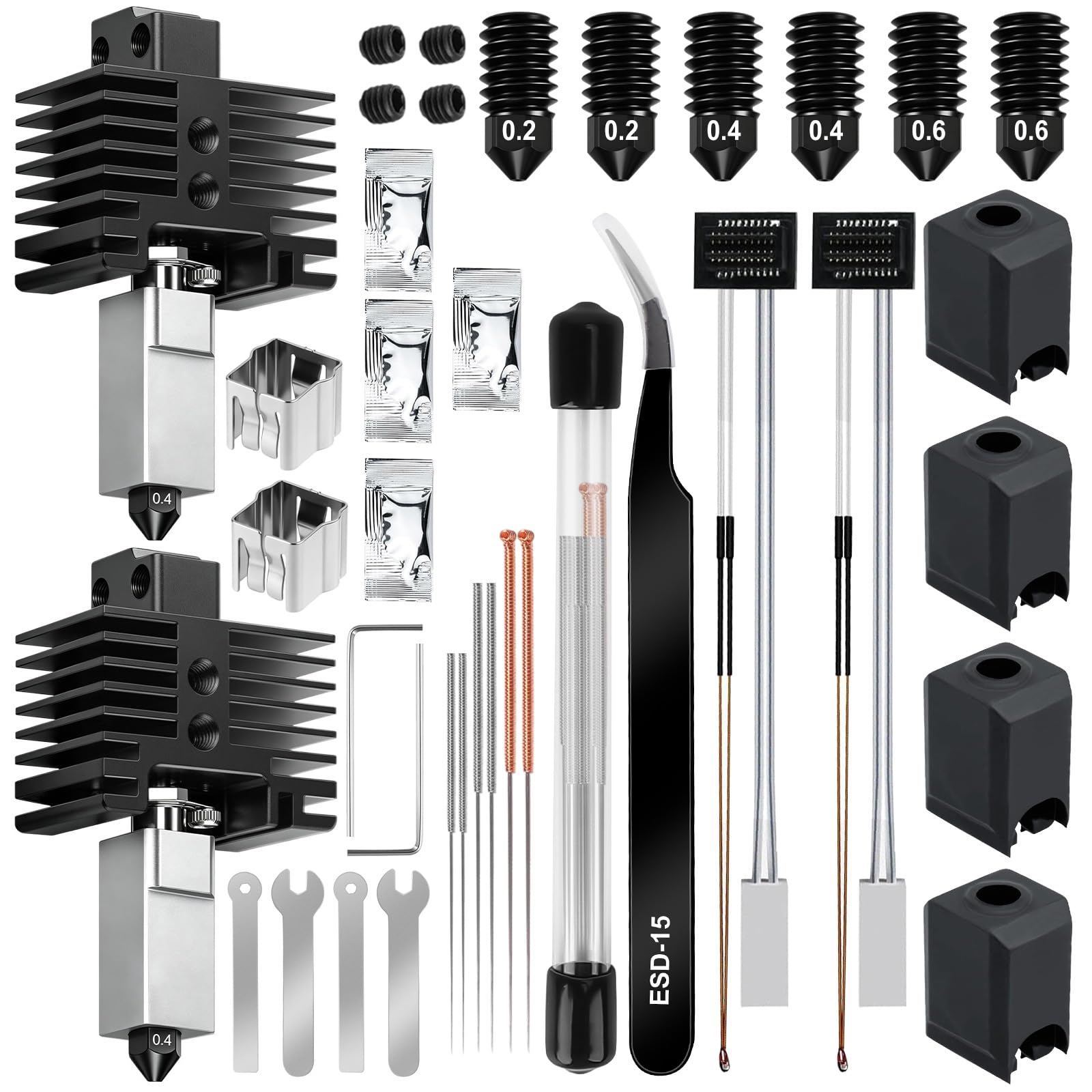 YOTINO 2 piezas P1S Hotend para Impresora 3D Serie P1, Kit Hotend con Boquilla de Acero endurecido de 0,2/0,4/0,6 mm de Acero endurecido, calcetín de Silicona, termistor