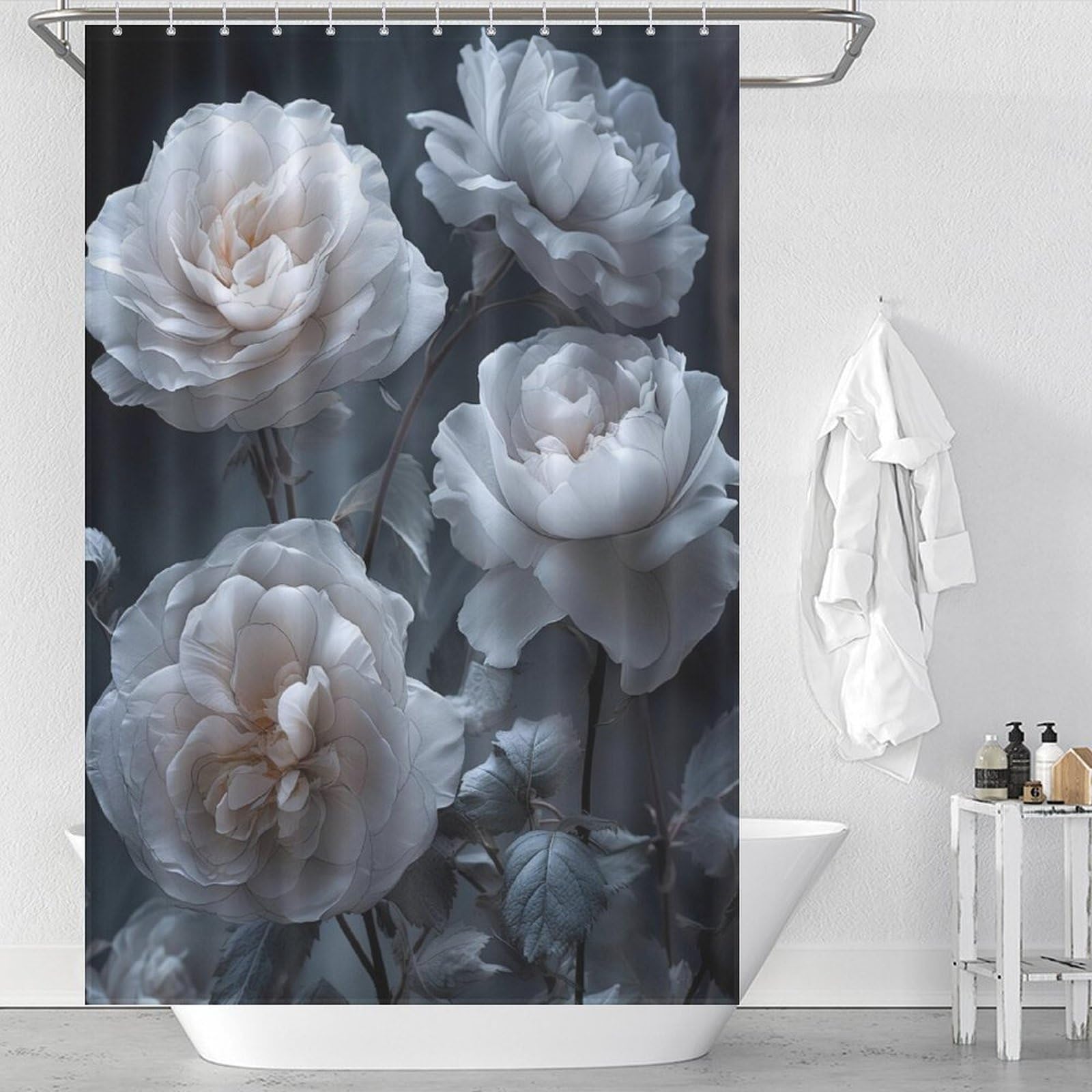 Rideau de douche fleur en polyester imperméable 122x183cm pour salle de bain