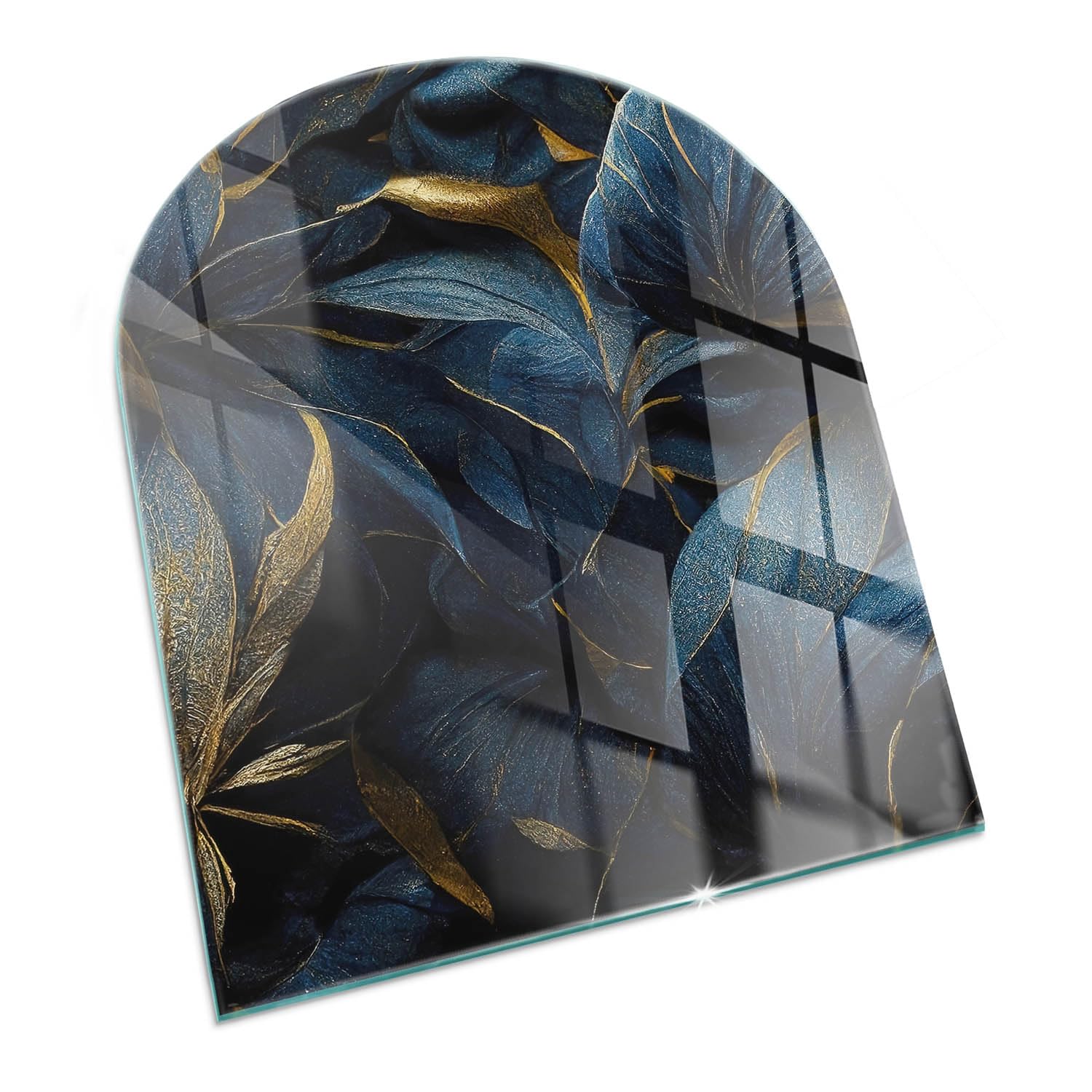 Piastra per camino e stufa 80x70cm Resistente a Scintille Design Elegante Protezione del Pavimento di Vetro Temperato Resistente alle Alte Temperature Arco - Foglie eleganti nella consistenza