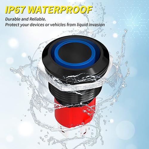 Miniatura 6 de Joinfworld Interruptor de botón pulsador de 20 A, 12 V, con cierre de 0.748 in, interruptor de encendido y apagado impermeable LED azul de 12