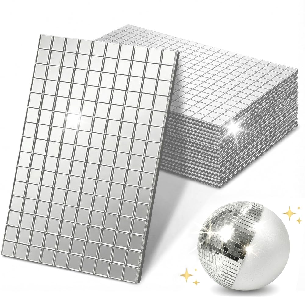 Carreaux de Mosaïque Miroir en Verre 3000 Pièces Miroirs Autocollants Mosaique Verre Pour Décoration DIY, Salle de bain, Salon, Cuisine, Bricolage (10 x 10 mm, Argent)