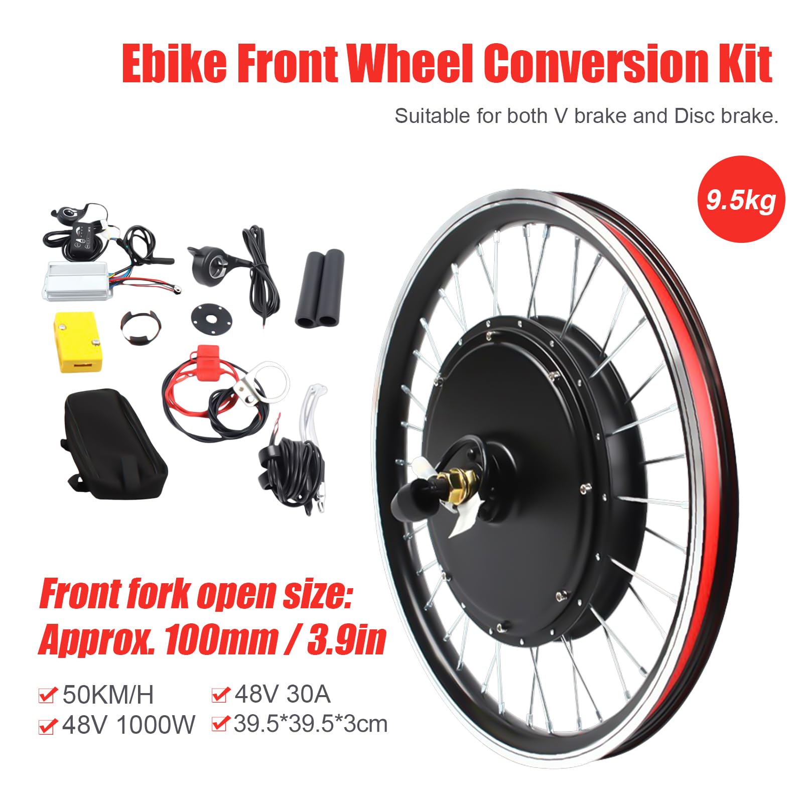 Elektrofahrrad Umbausatz 20 Zoll 48V 1000W Laufradsatz Ebike V-Bremse/Scheibenbremse Elektrofahrrad Ebike LED Nabenmotor Umbausatz
