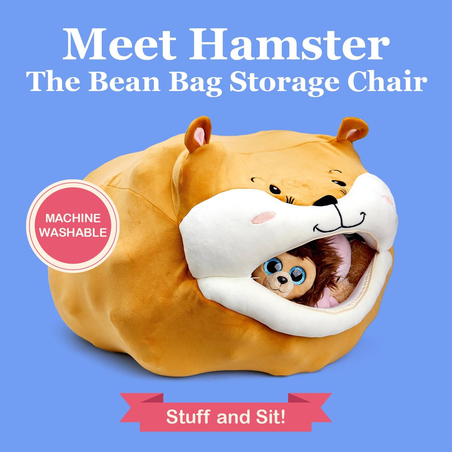 Lilly's Love - Stuffed Animal Bean Bag Storage Chair | Washable, Stuffable Zipper Beanbag Cover for Organizing Kids Plush Toys | For Boys and Girls (Hamster, 23x14), LLYL12494-BeanBag-Hamster