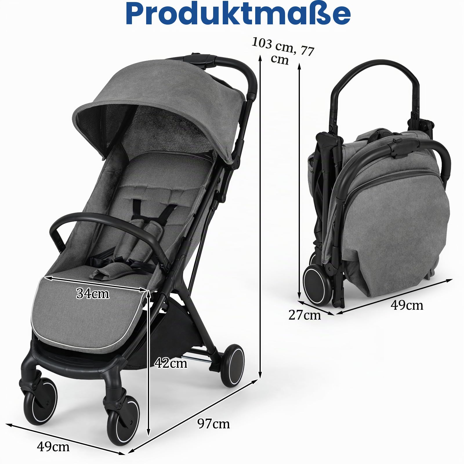 LIFEZEAL Klappbarer Kinderwagen, Kinderbuggy mit verstellbarer Rückenlehne, Buggy mit Schlaffunktion, Leichter Reisebuggy für Babys von 0-3 Jahren, Tragkraft von 15 kg