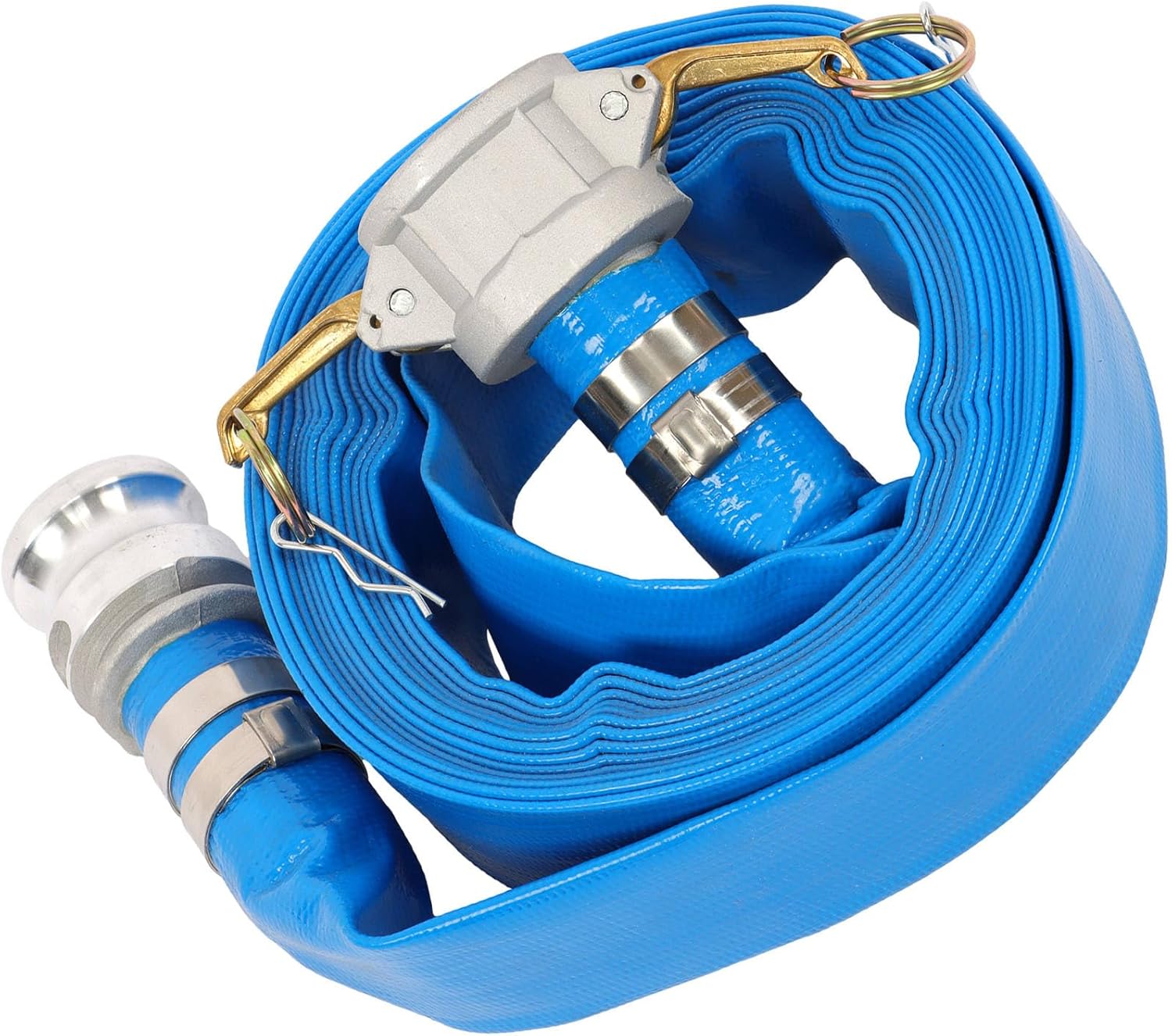 findmall 1-1/4 x 100FT Heavy Duty Pool Backwash Hose, Reinforced PVC Lay Flat Discharge Pump Hose, Water Transfer Pools Drain Hose with Aluminum Camlock C and E Fittings