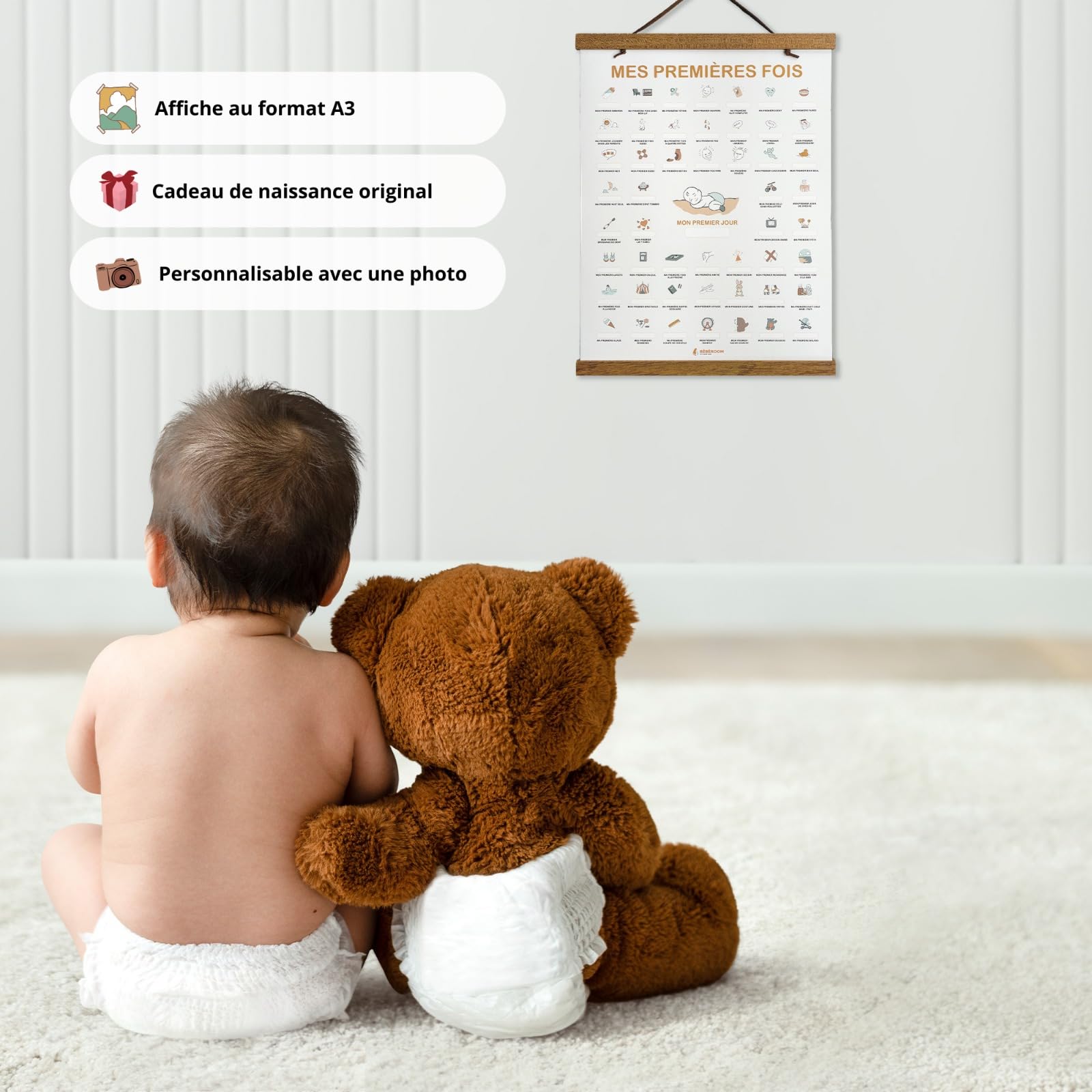 TASLIM Cadeau Naissance Original-Mes Premières Fois Bébé à Tamponner (coffret complet) – Affiche Souvenir Bébé A3 – 50 Premières Fois à Dater – Idée Cadeau Jeunes Parents.