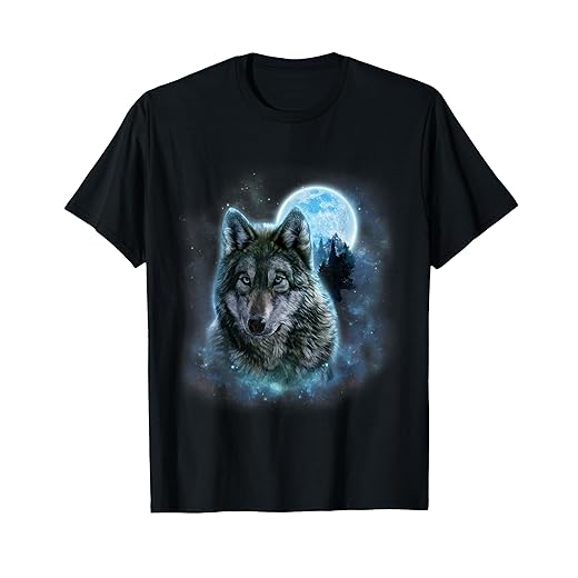 Grey Wolf Hunting Ground, Icy Moon, Forest, Galaxy T-Shirt
