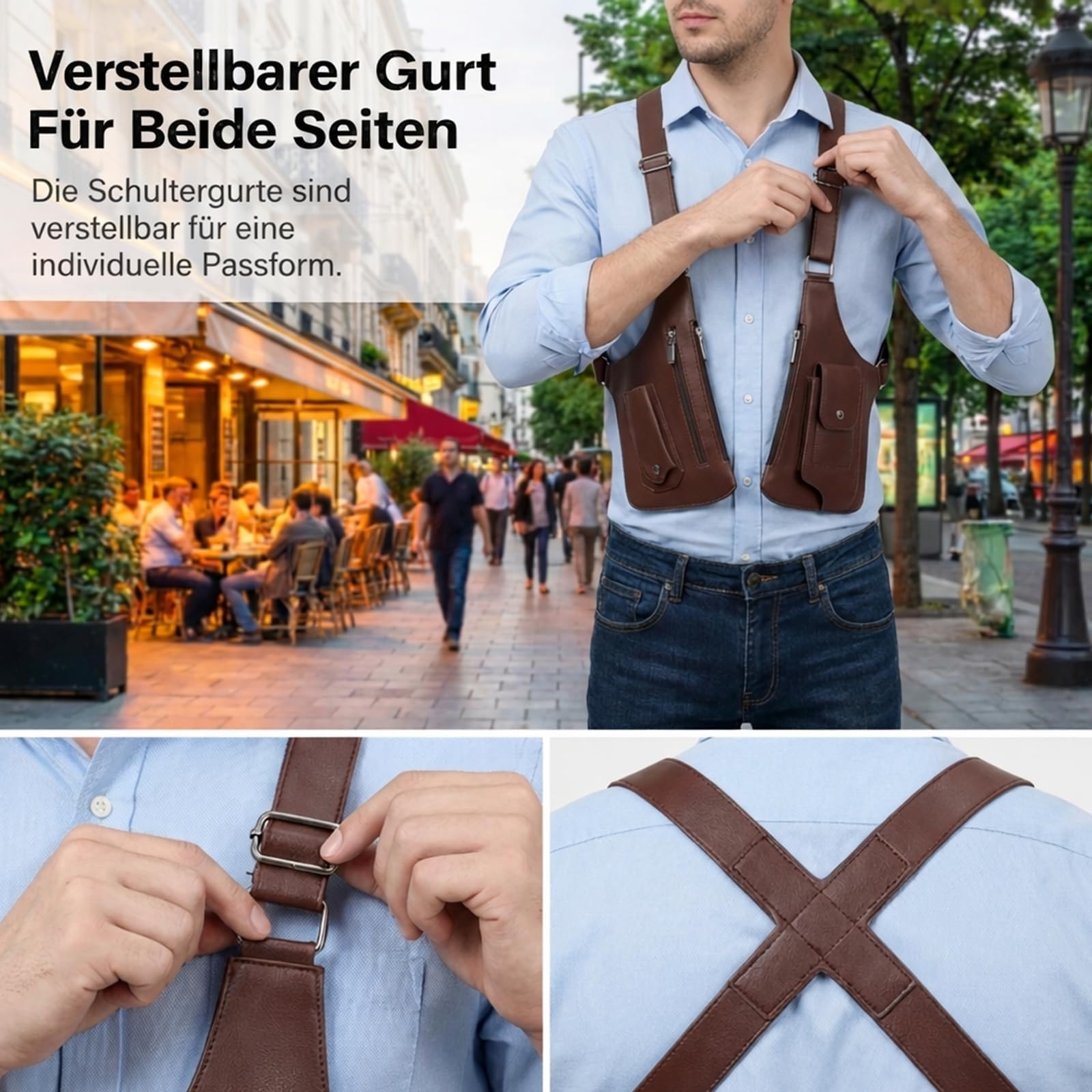Holster Tasche Herren, Brusttasche Herren Für Vielseitige Nutzung, Doppel-Schultertache Aus PU-Leder, Robuste Herren-Schultertaschen Im Klassischen Braun, Brusttasche Für Reise, Business & Outdoor
