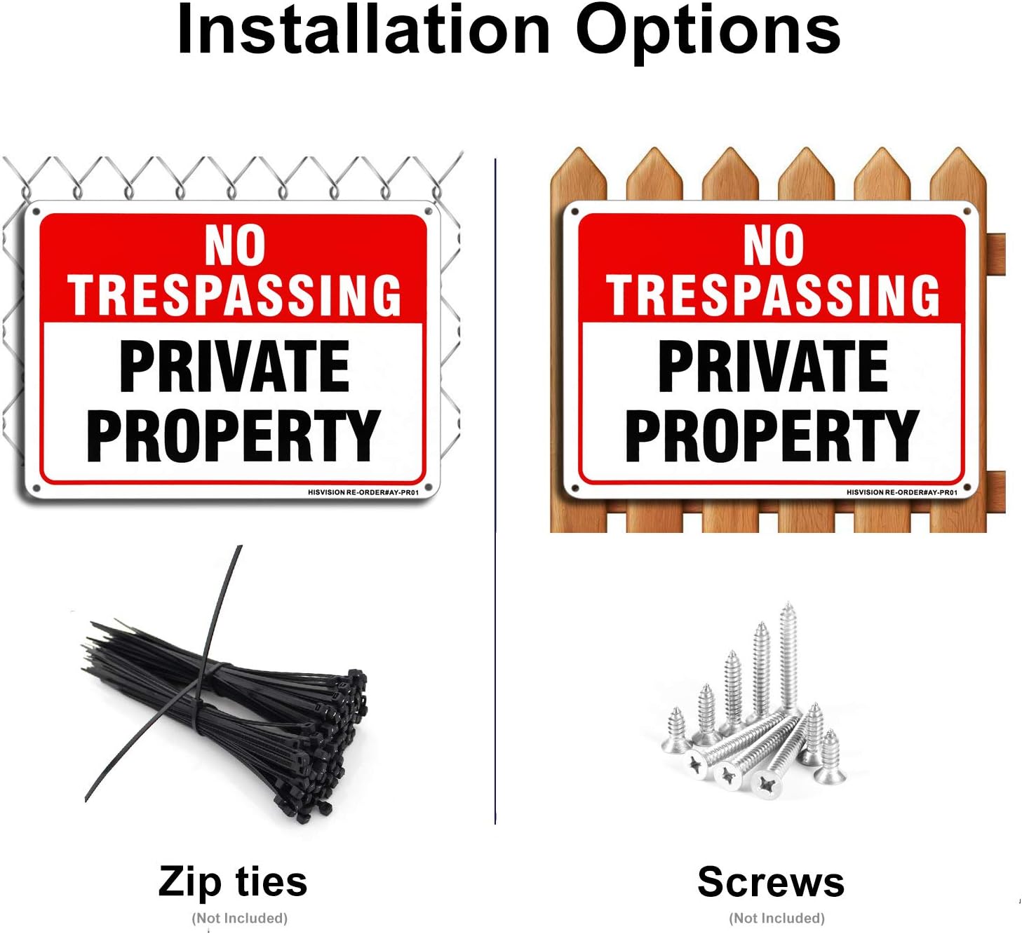 HISVISION 4 Pack No Trespassing Private Property Sign, 10" x 7" .40 Rust Free Heavy Duty Aluminum Reflective, UVresistance, Waterproof, Non-Fading, Easy to Install for Home House and Business