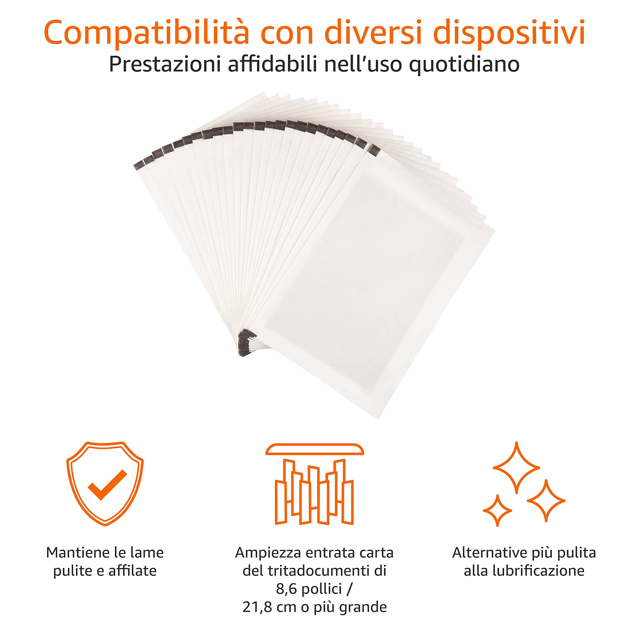 Amazon Basics Fogli per affilare e lubrificare distruggidocumenti, Taglio a frammento, confezione da 24, Bianco